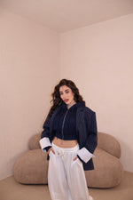 Giacca Over Gessata blue