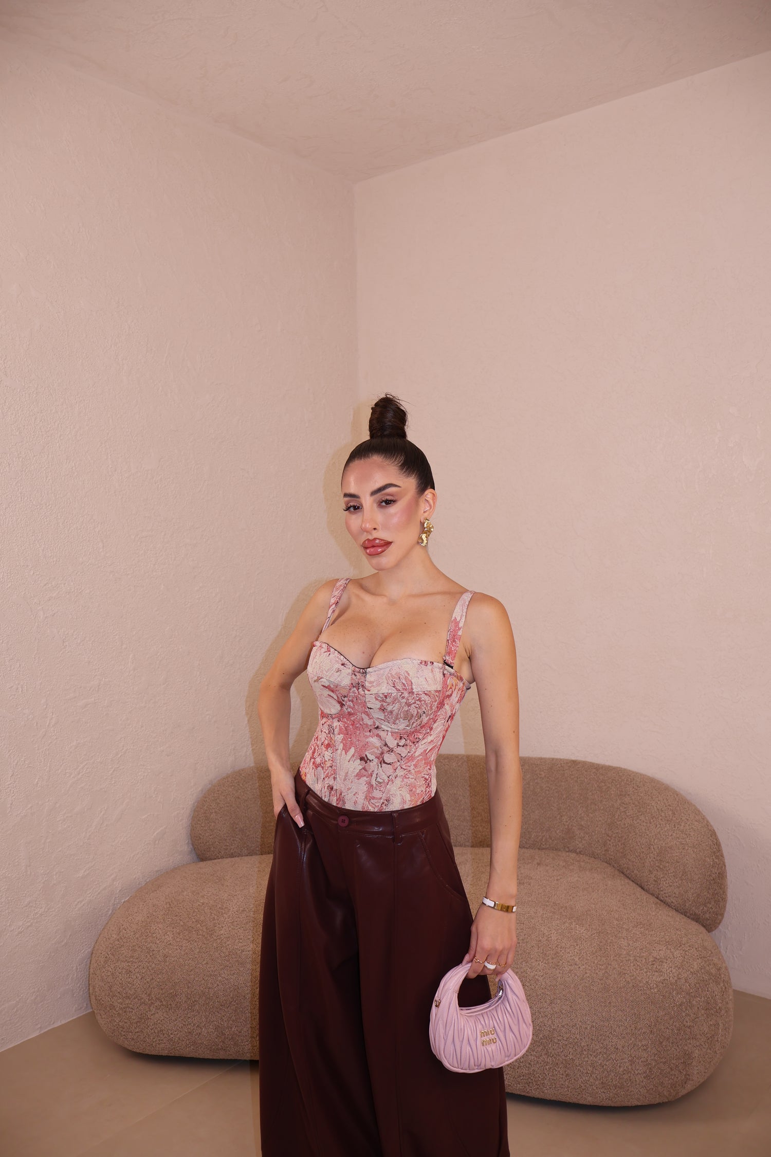 Corset Flowers Push up rosa