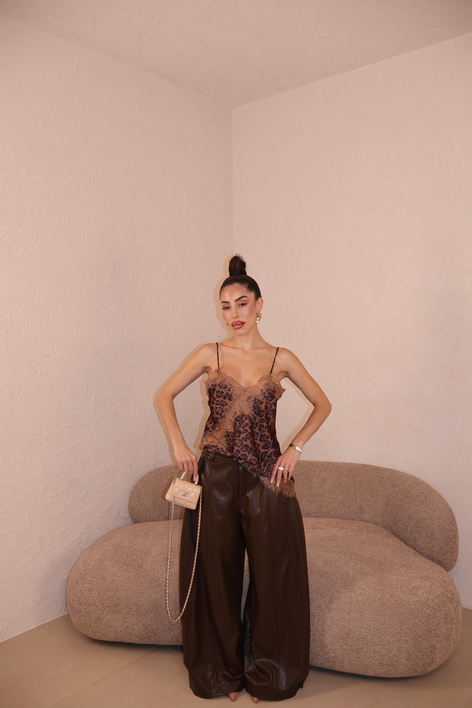 Pantaloni Balloon Similpelle choco