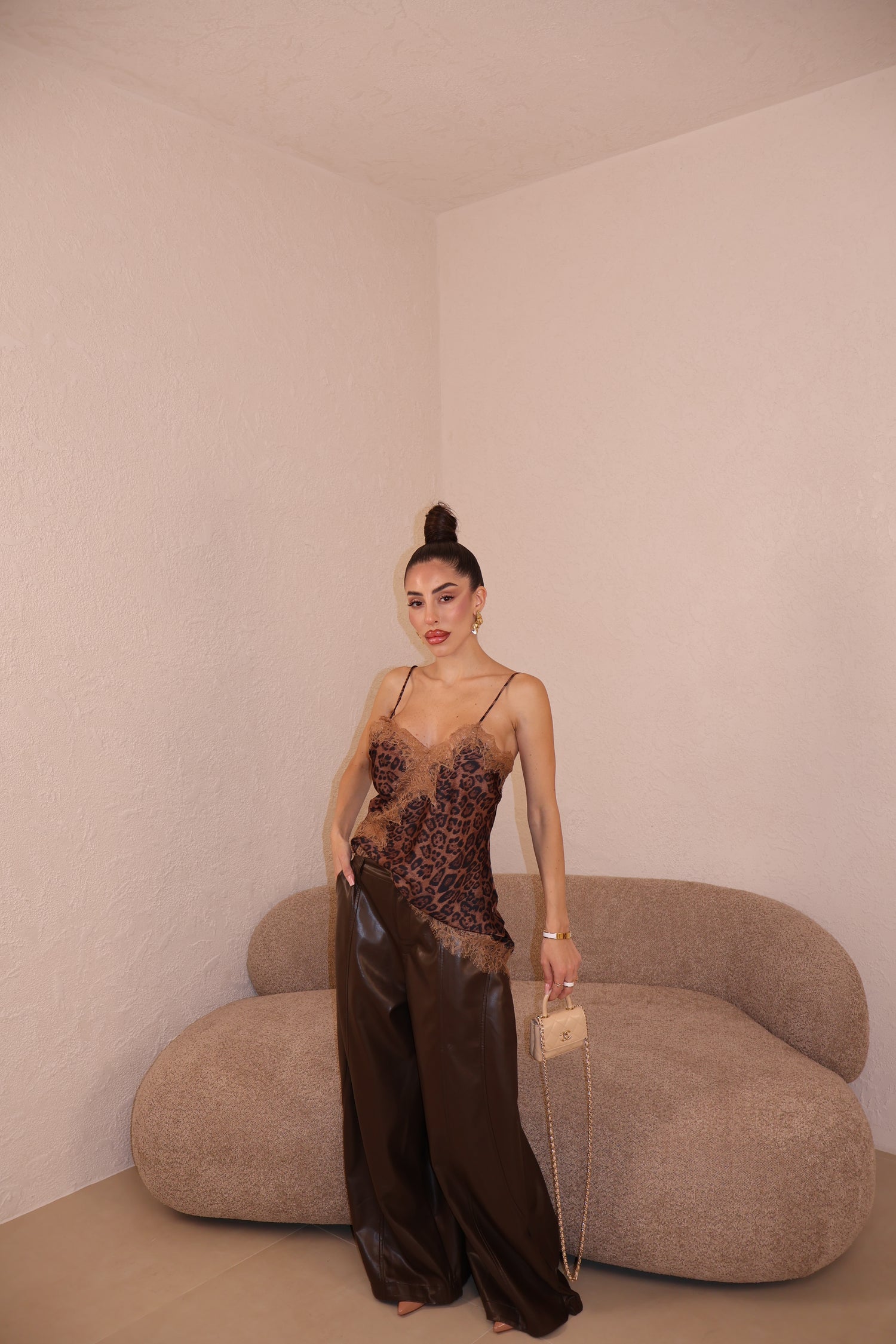 Pantaloni Balloon Similpelle choco