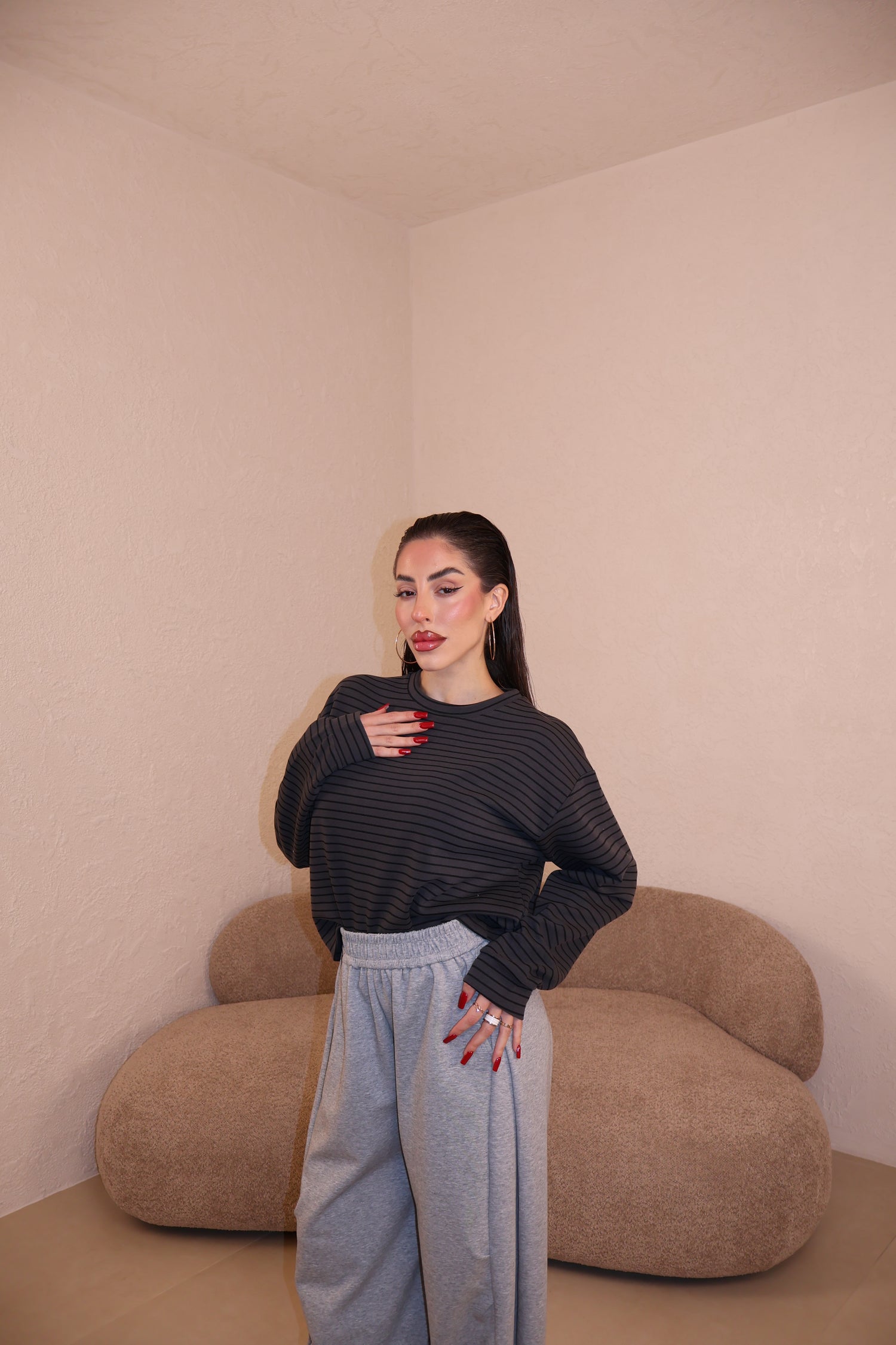 Felpa Righe grey/black