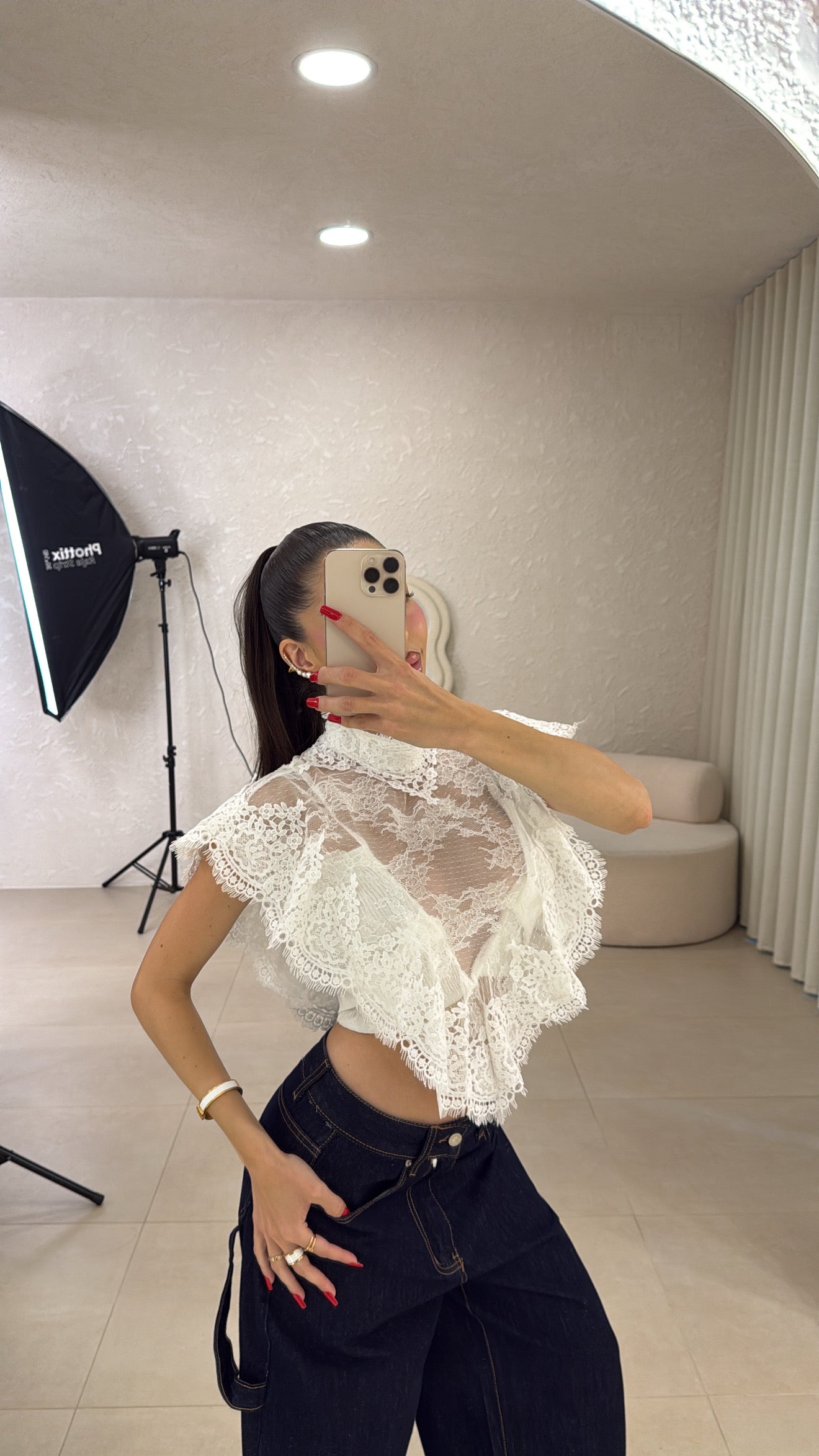 Top In Pizzo Effetto Mantella white