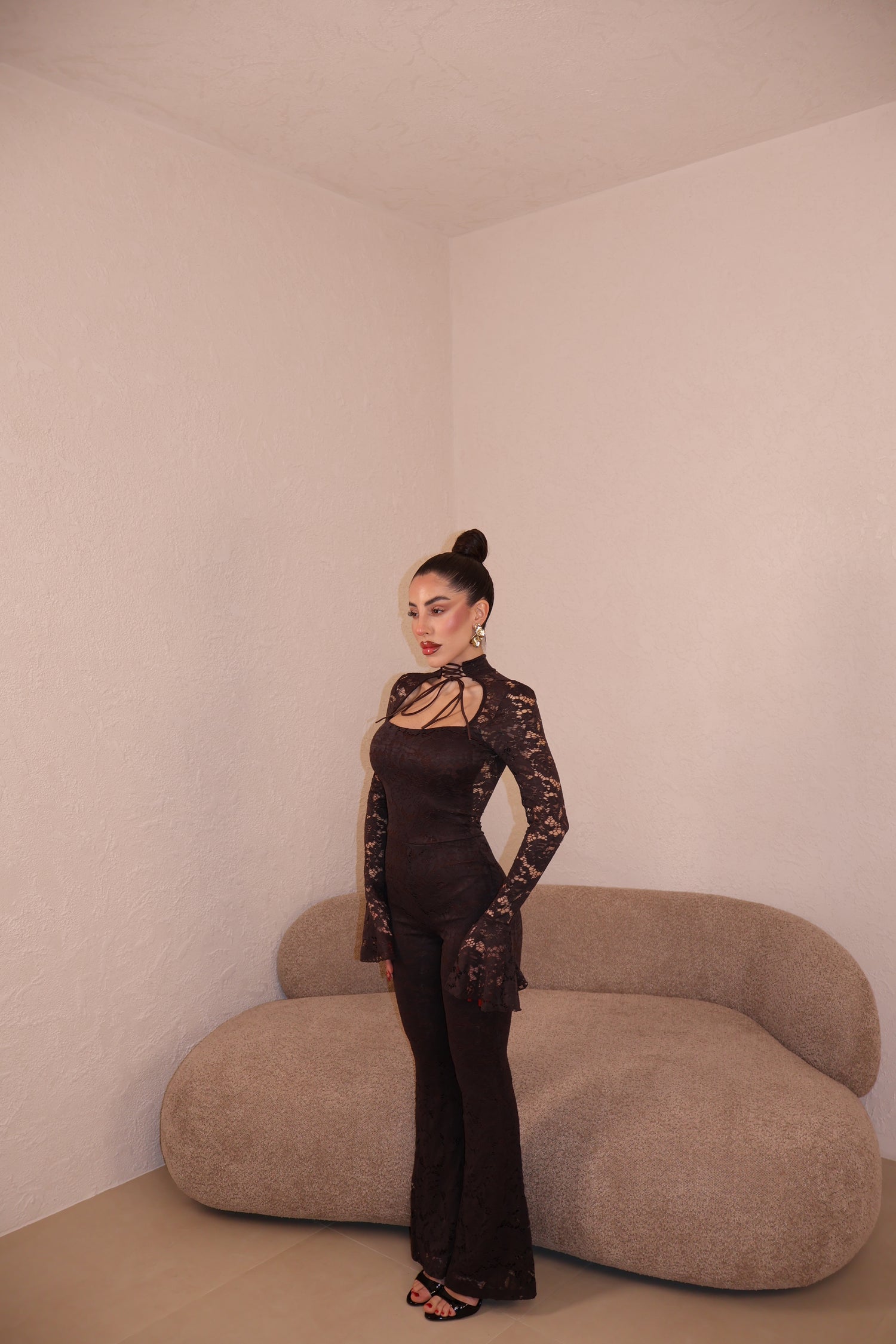 Jumpsuit Collar Pizzo choco