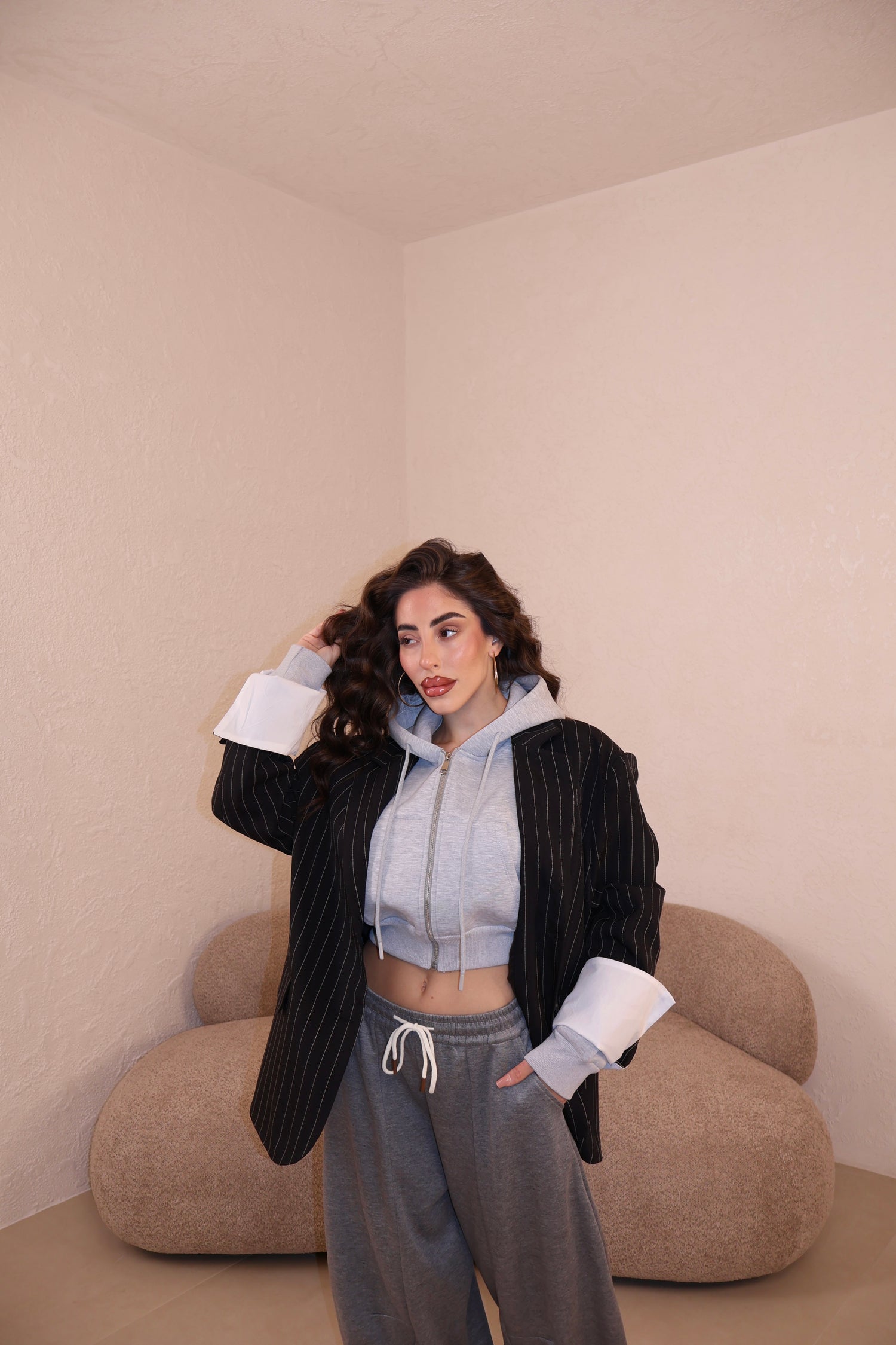 Giacca Over Gessata black