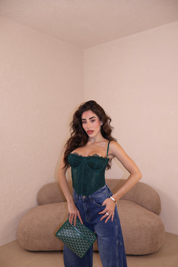 Corset Pizzo verde bottiglia