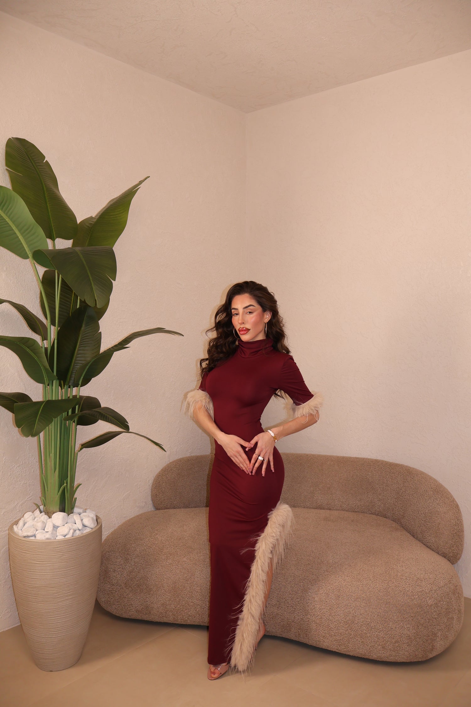 Abito Piume bordeaux