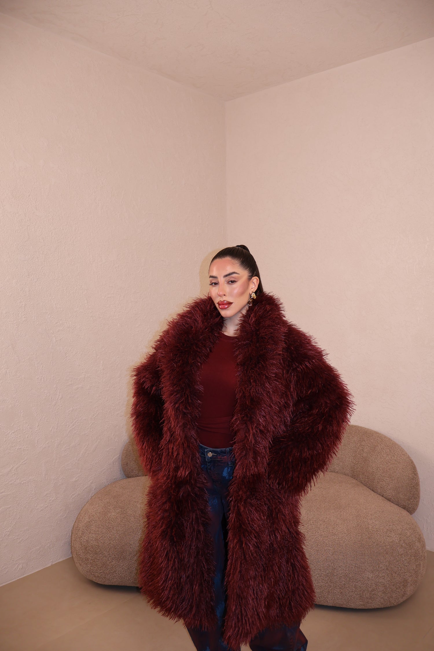 Pelliccia Mongolia lunga bordeaux