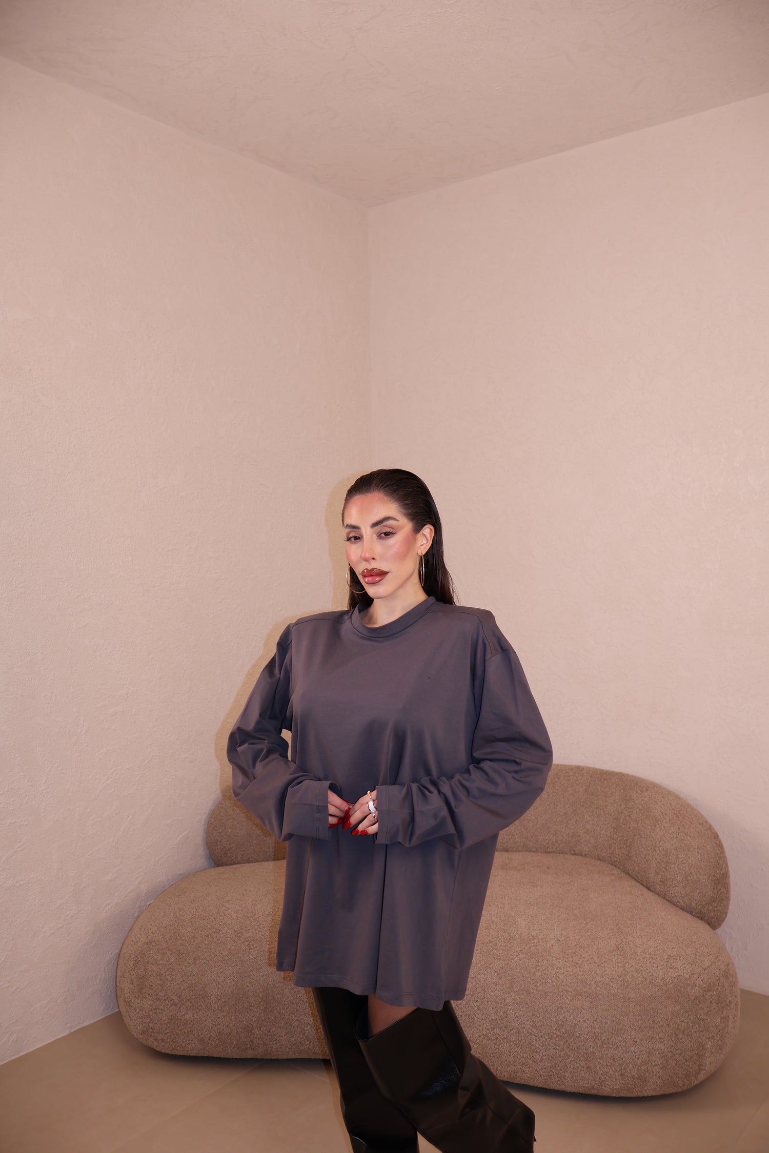 Maglia Over Spalline grigio scuro