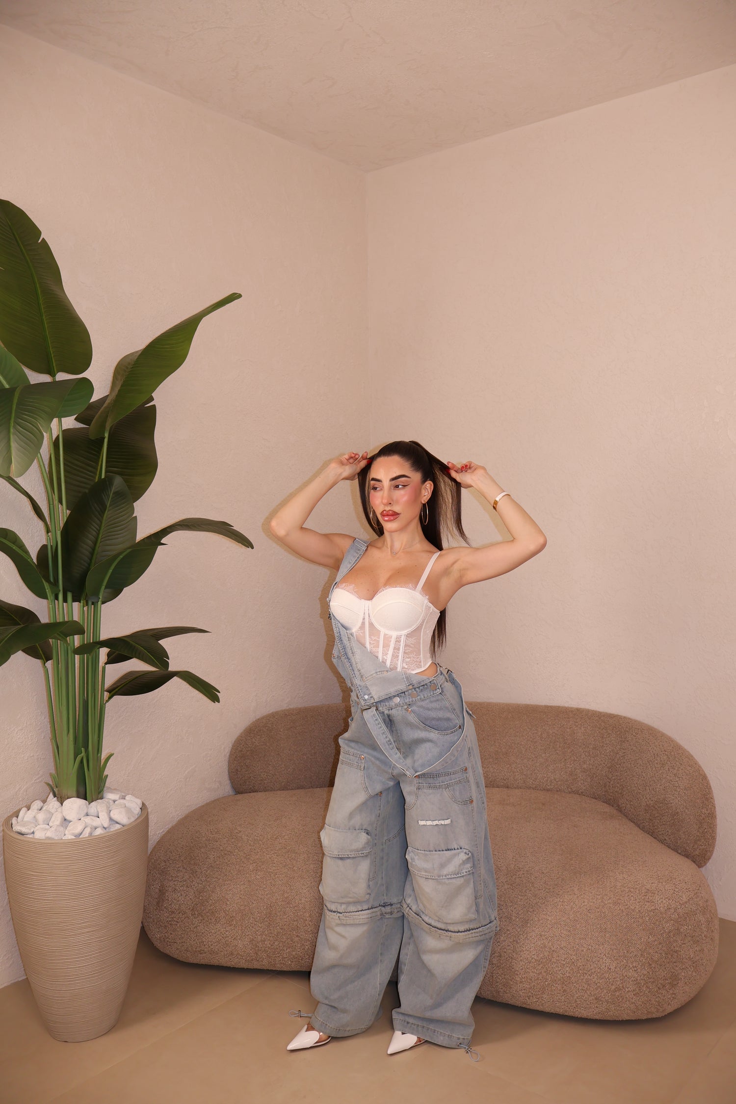 Salopette-Jeans-Bermuda chiaro