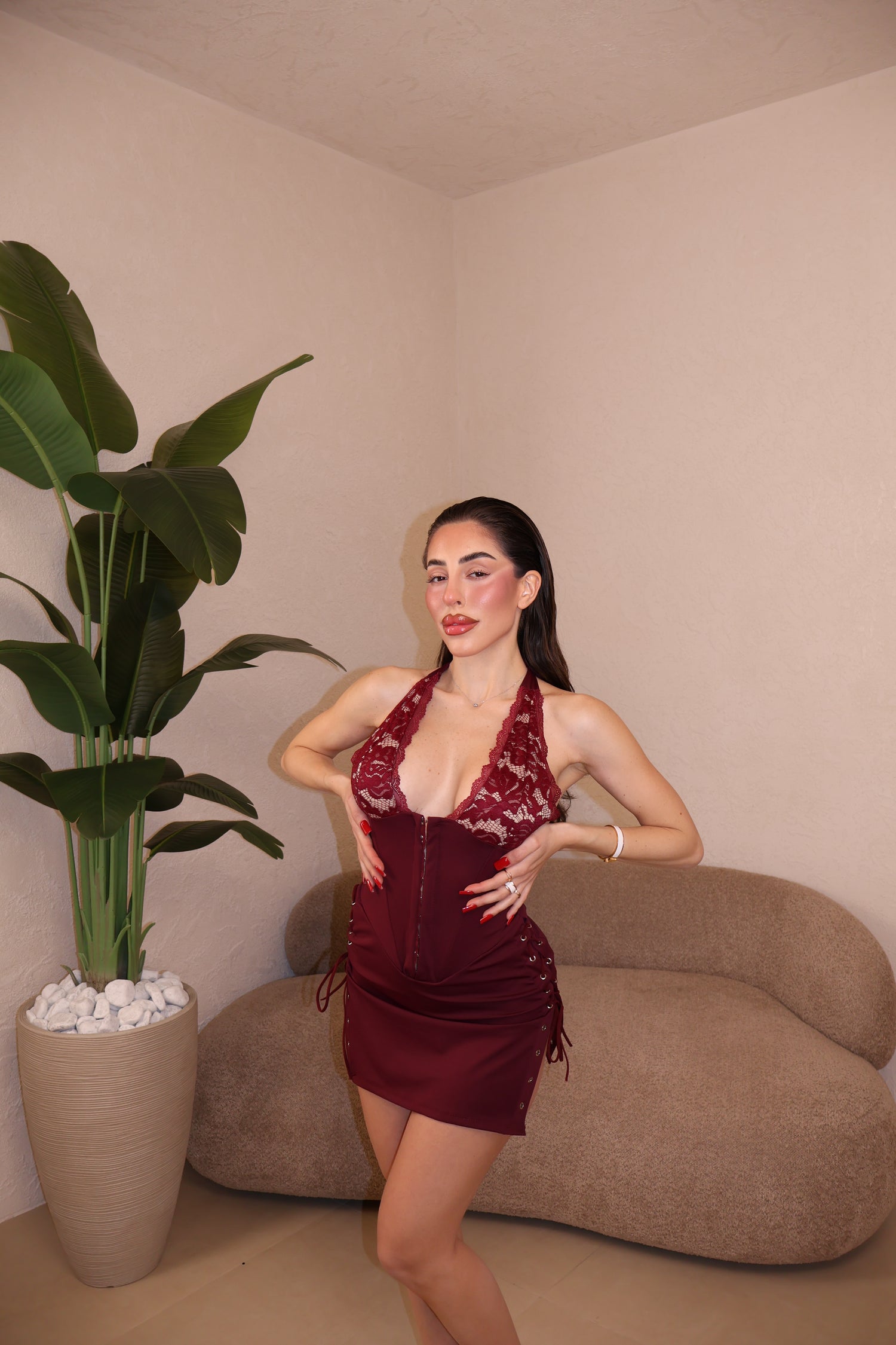 Abito Corset Pizzo bordeaux