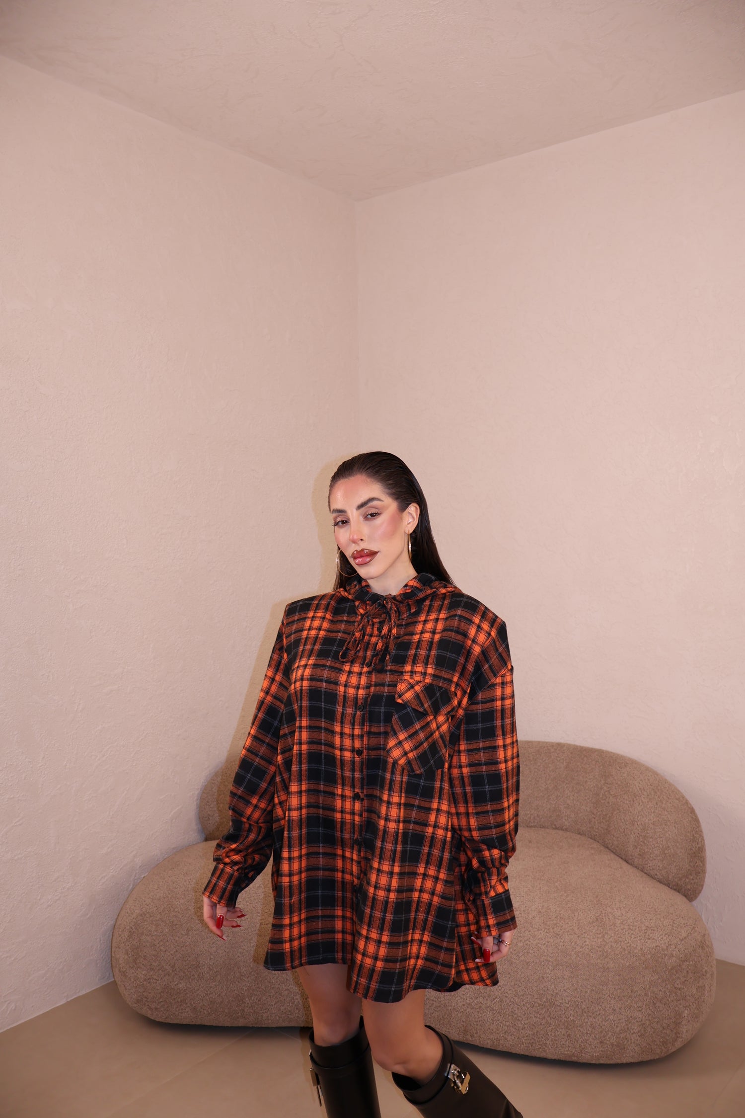 Camicia Over Righe arancio