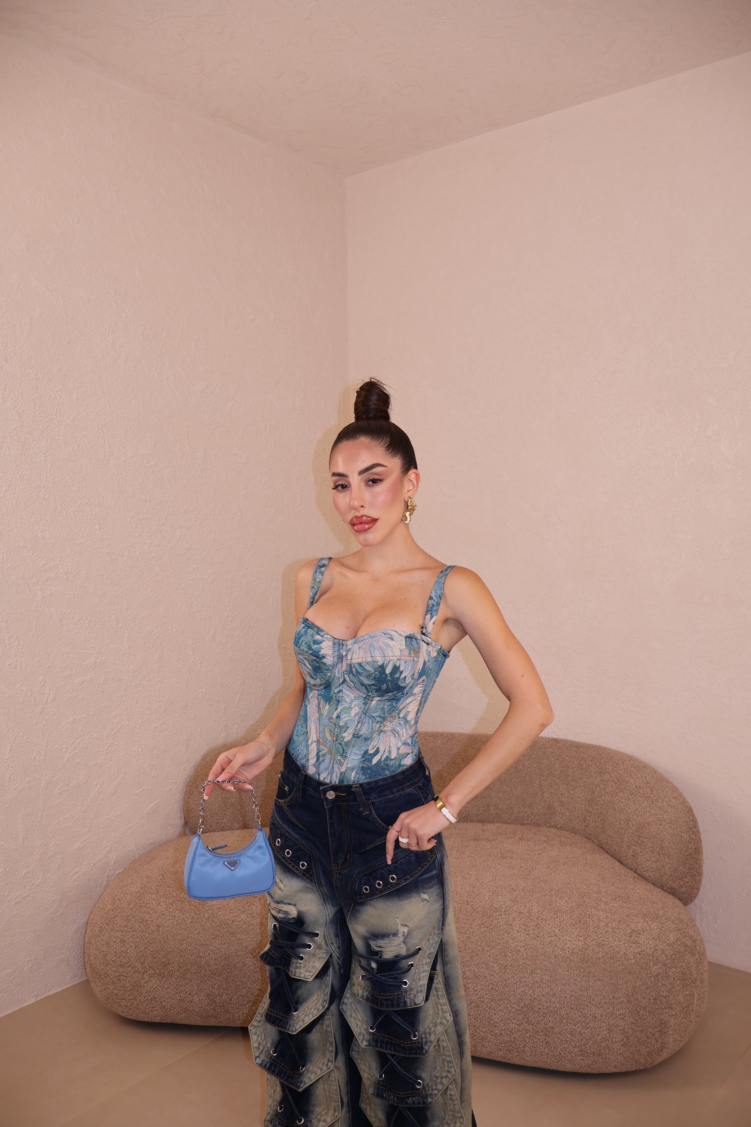 Corset Flowers Push up celeste