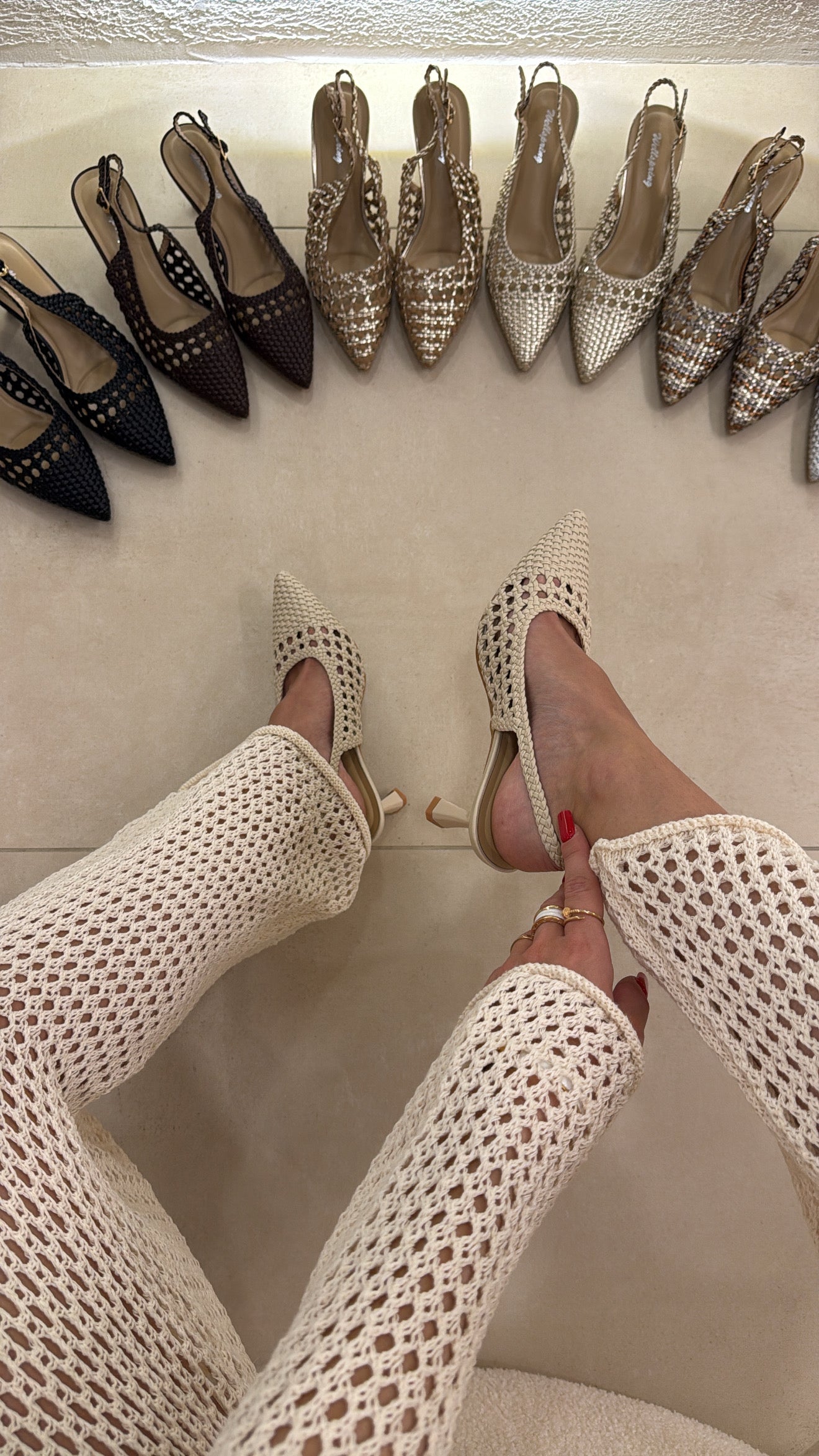 Slingback Crochet beige