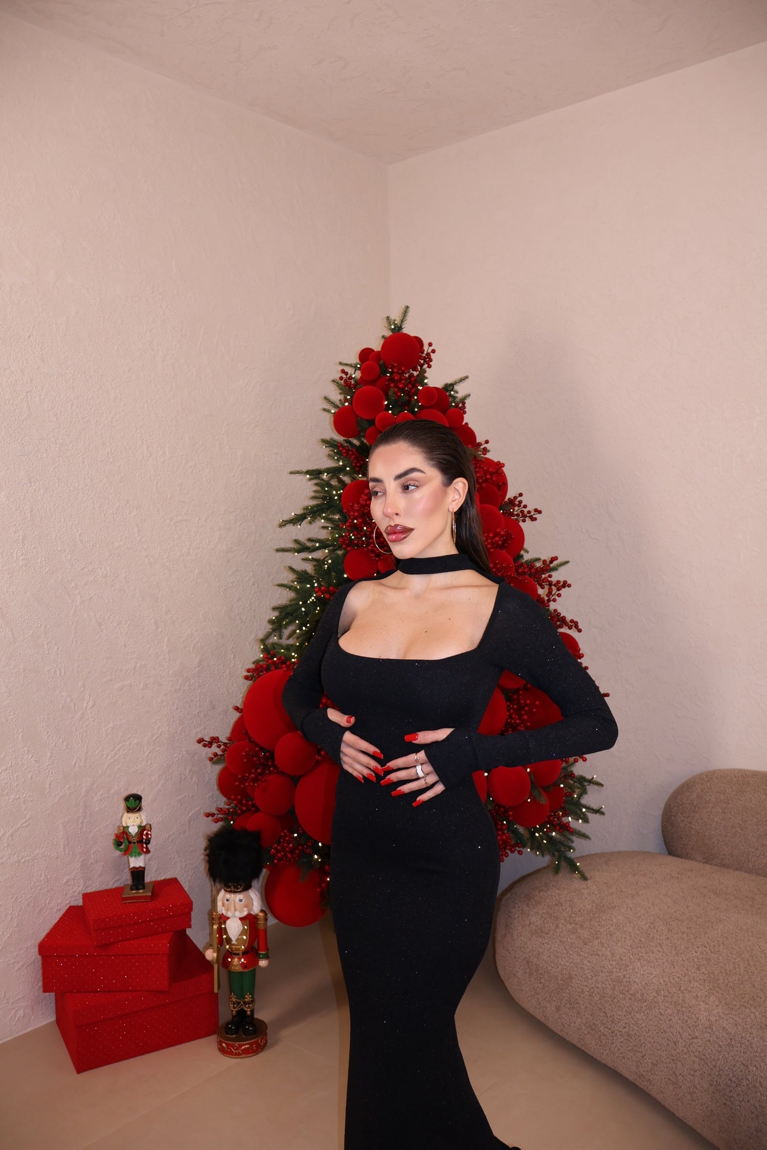 Abito Collar Glitter black