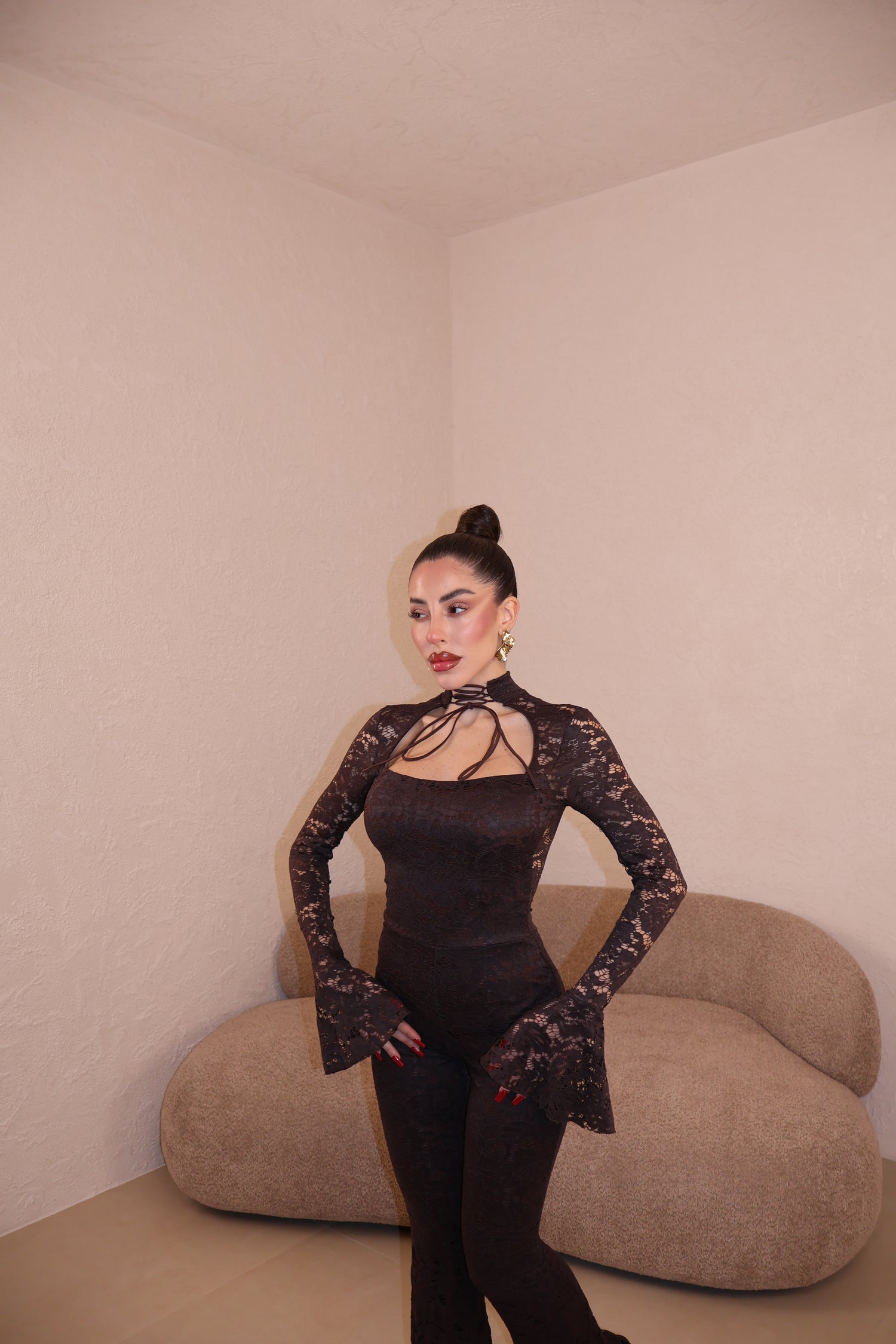 Jumpsuit Collar Pizzo choco