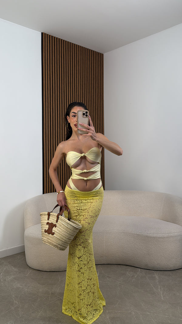 Set Bikini Intero Nodo giallo