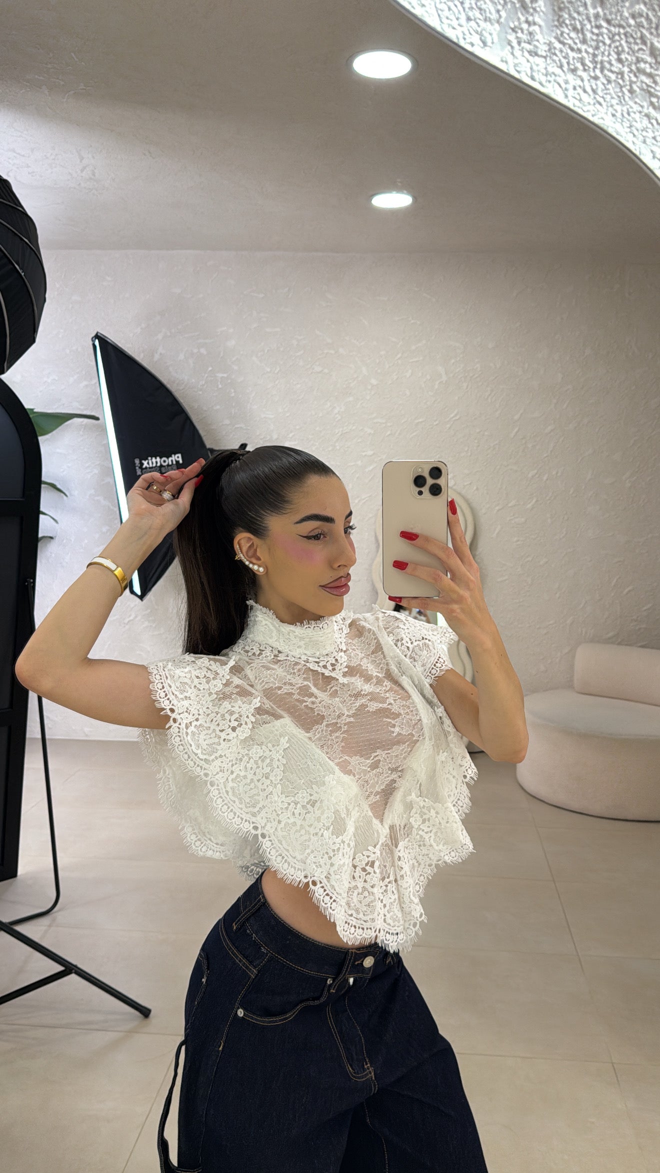 Top In Pizzo Effetto Mantella white