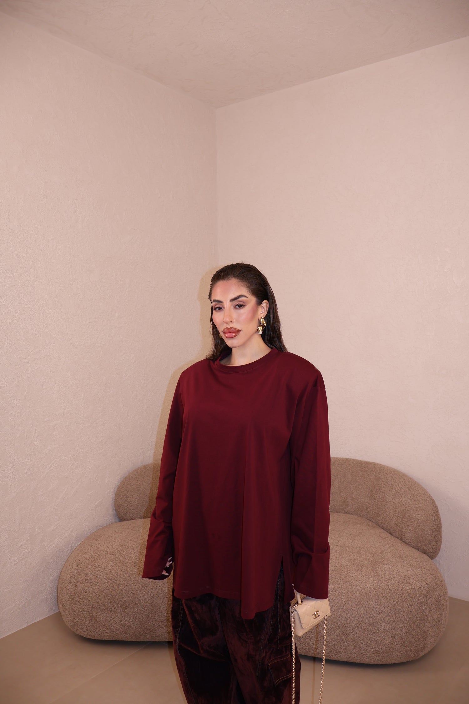 Maglia Over Spalline bordeaux