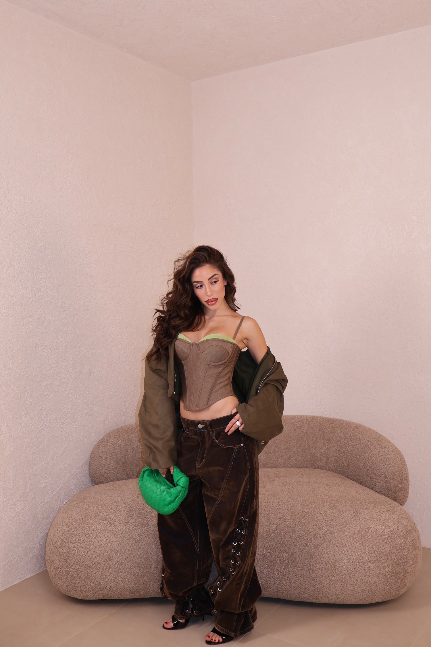 Jeans Chenille Stringhe choco