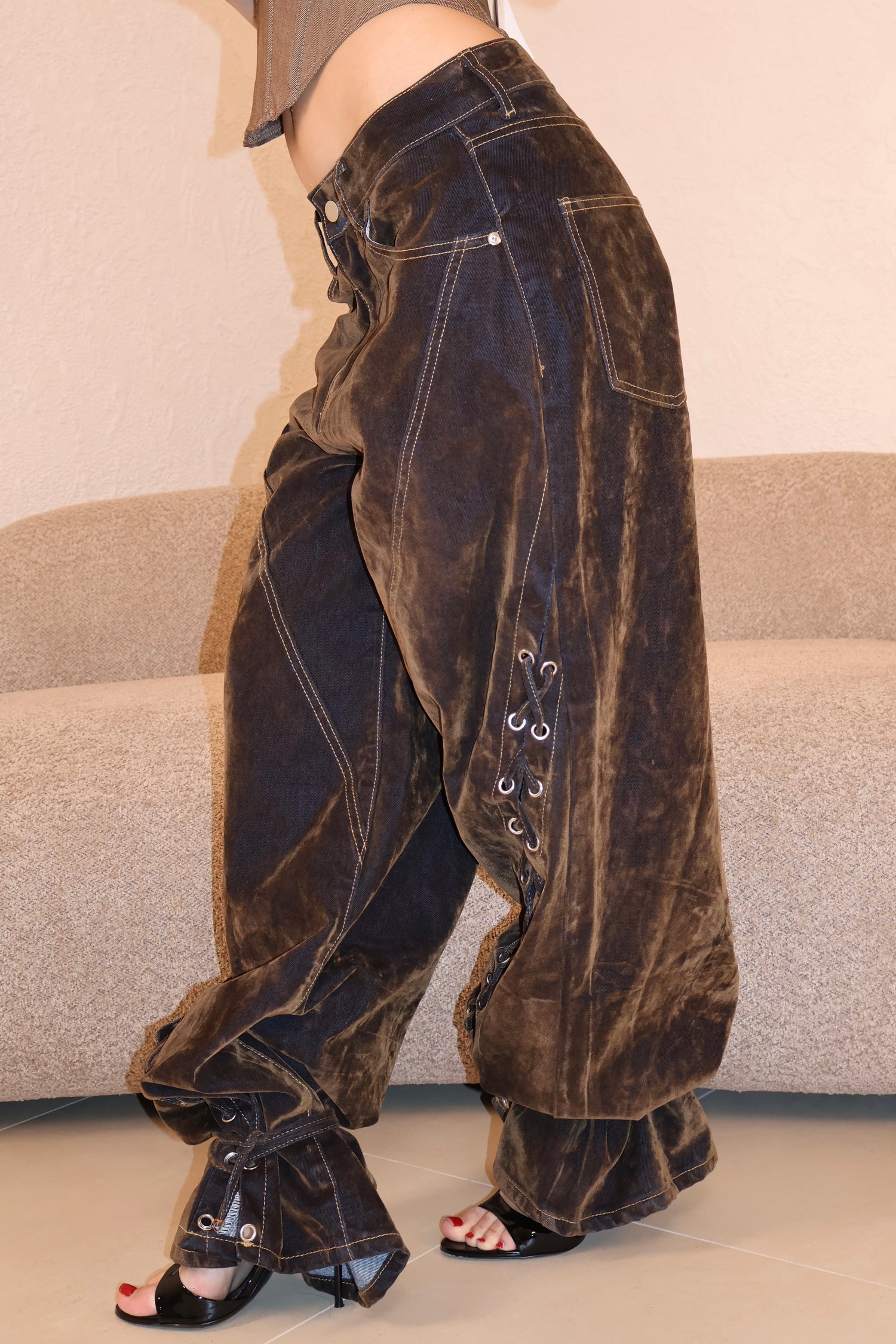 Jeans Chenille Stringhe choco