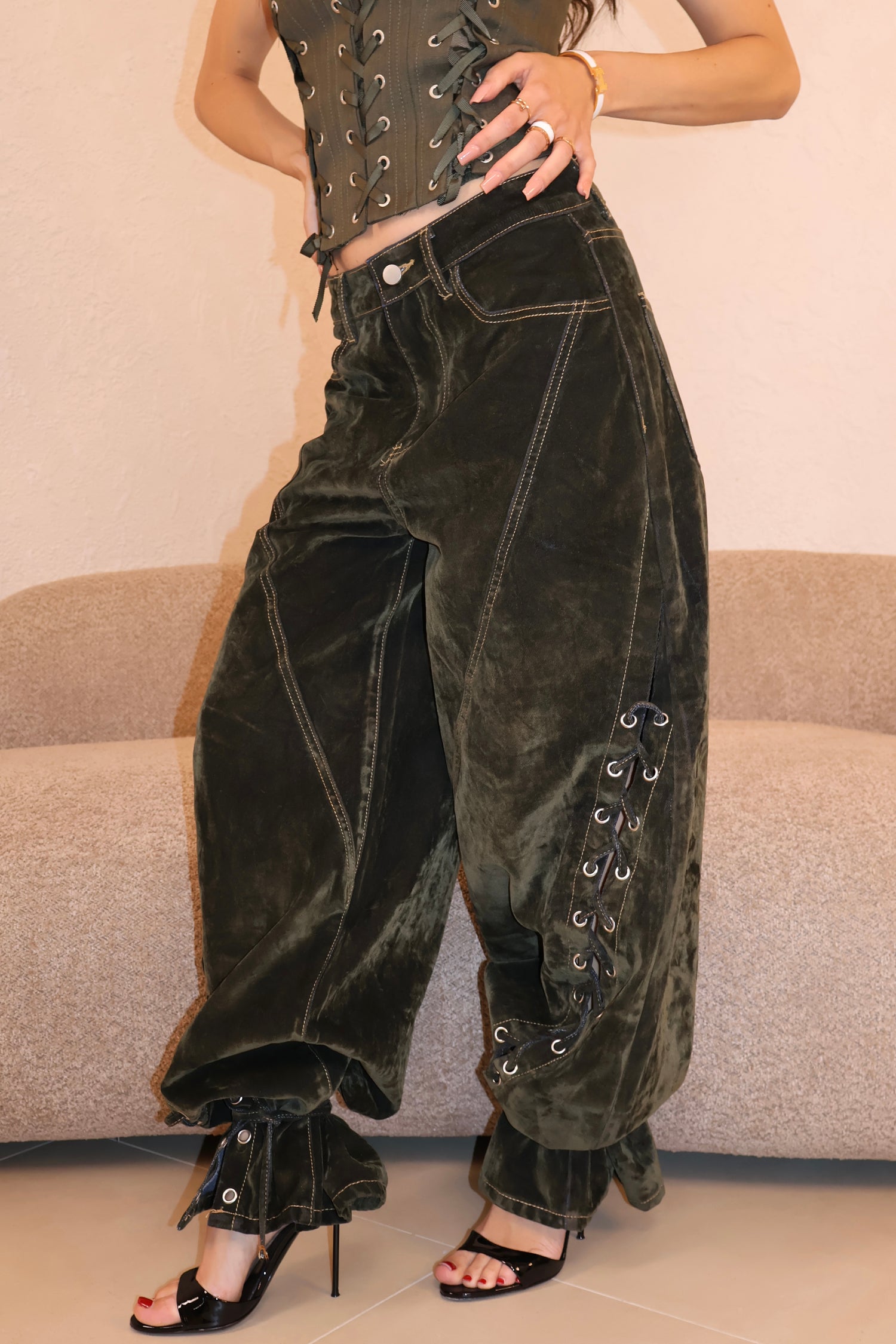 Jeans Chenille Stringhe military