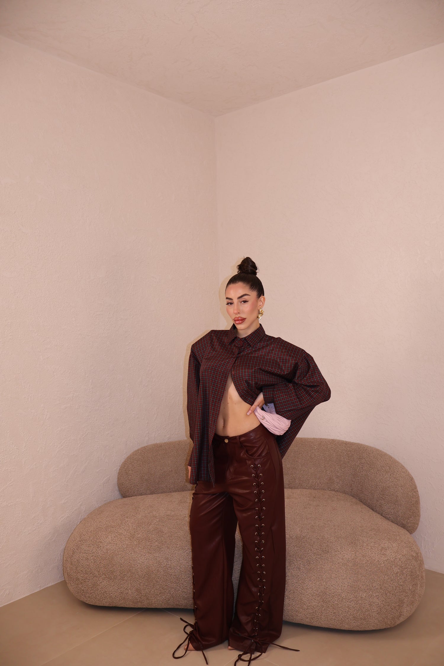 Pantaloni Similpelle Stringhe BORDEAUX