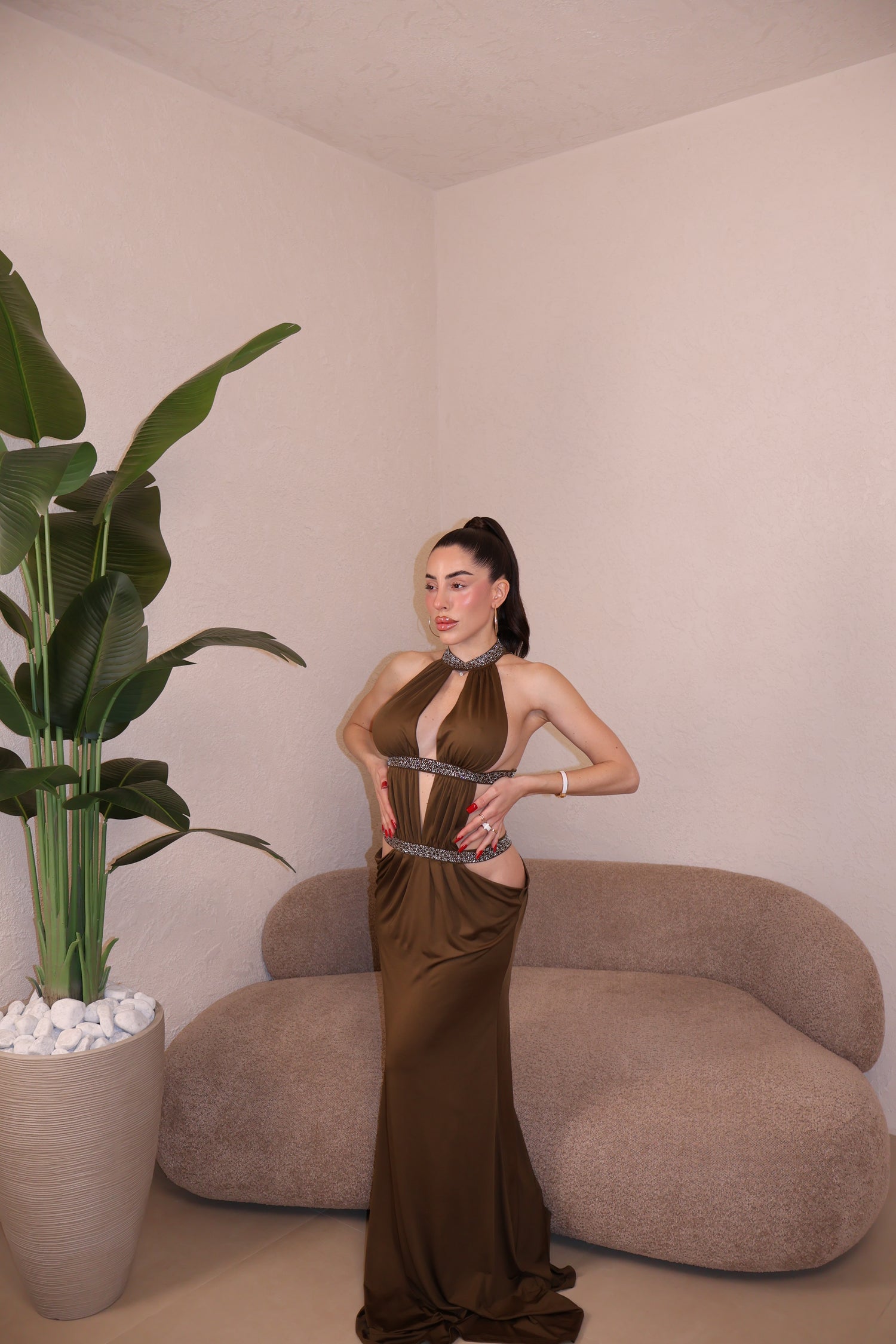 Cut Out Maxi Dress khaki