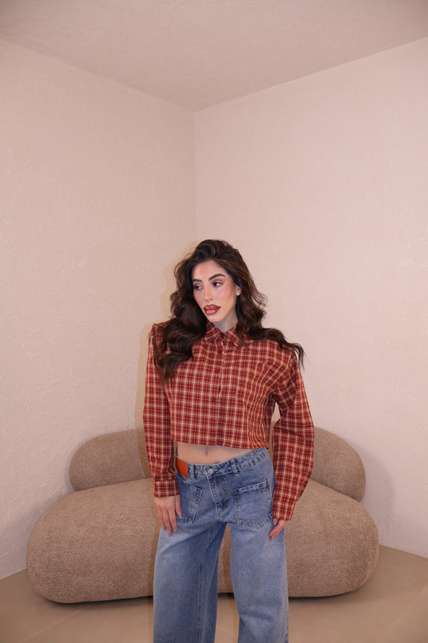 Camicia Vichy crop rouge