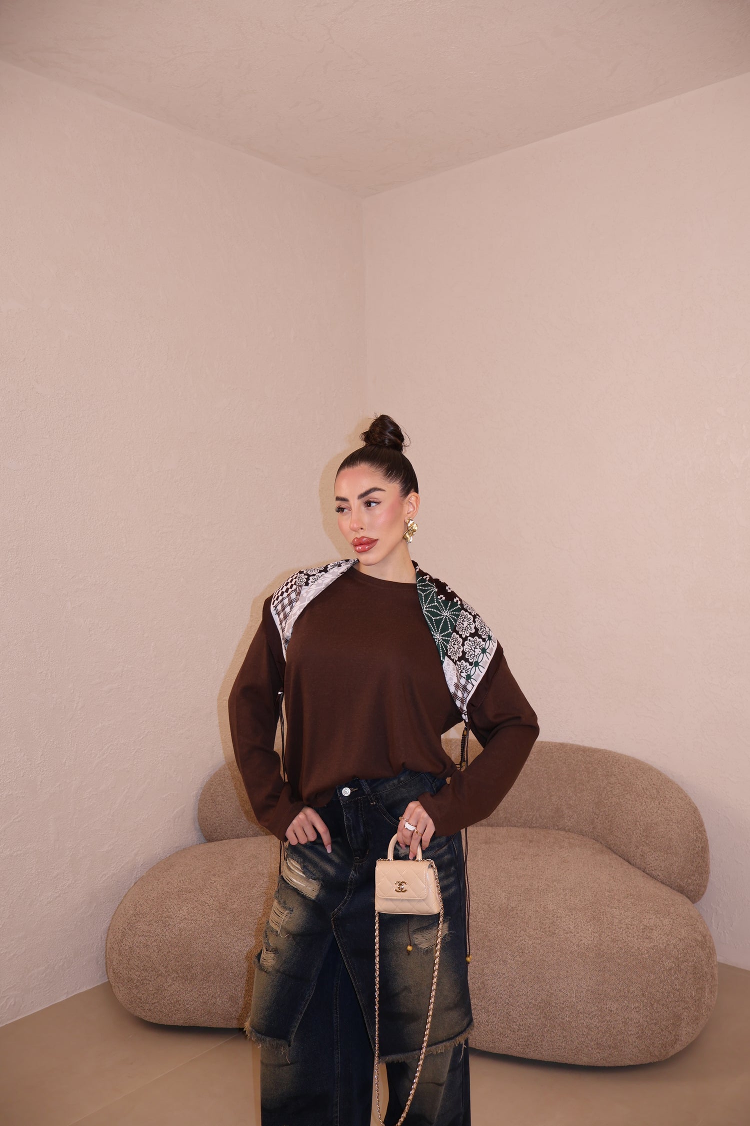 Maglia Over + foulard CHOCO