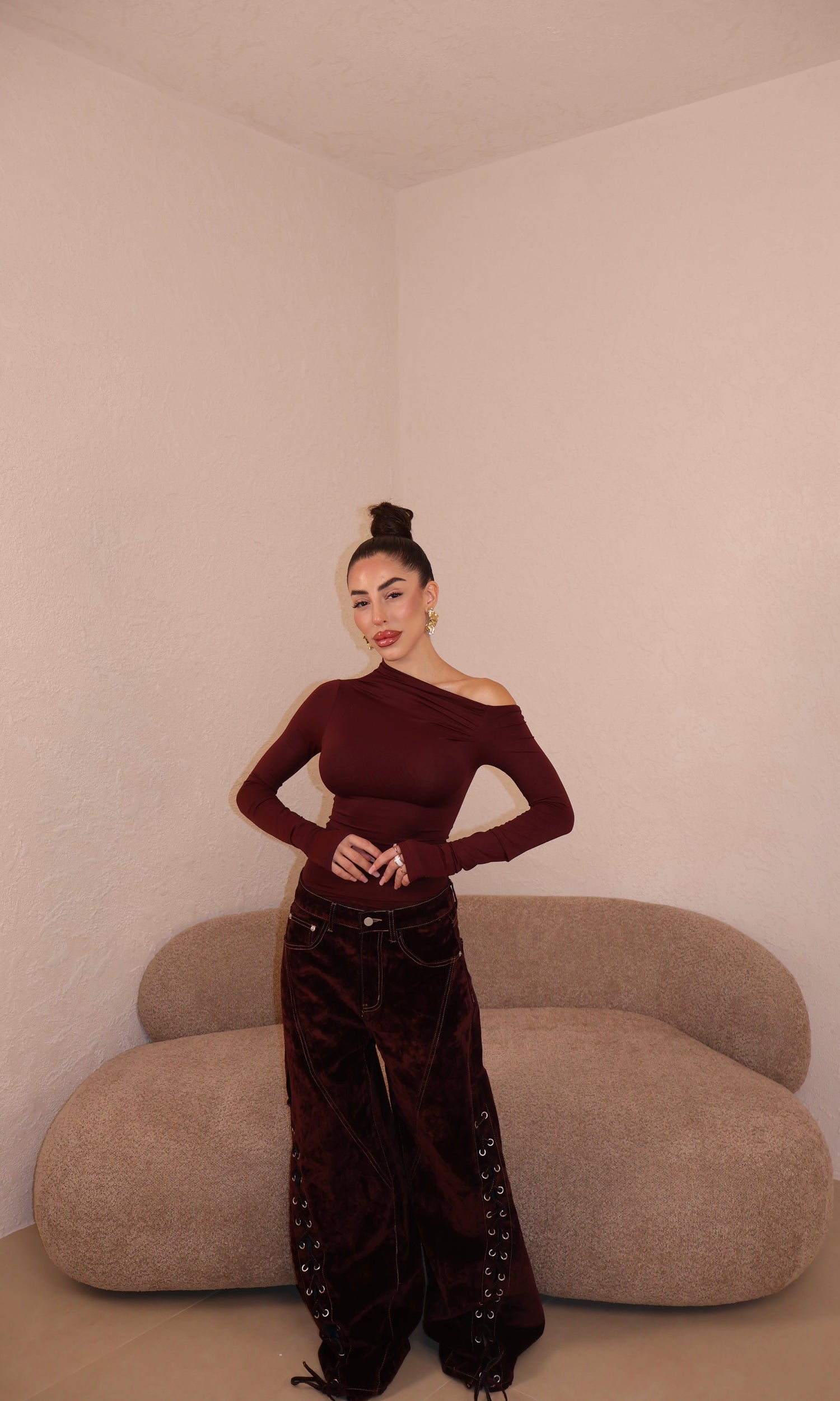 Jeans Chenille Stringhe bordeaux