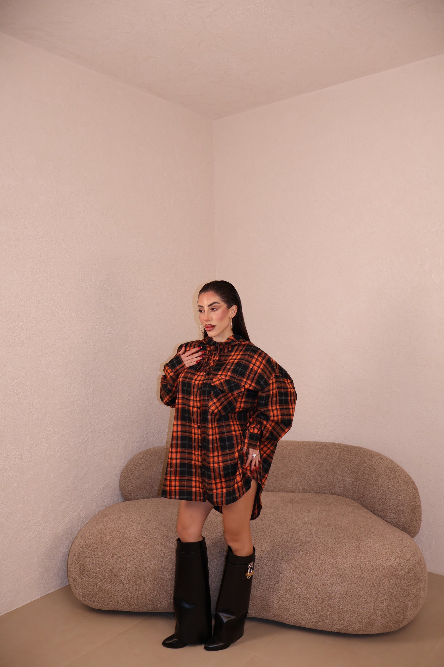 Camicia Over Righe arancio