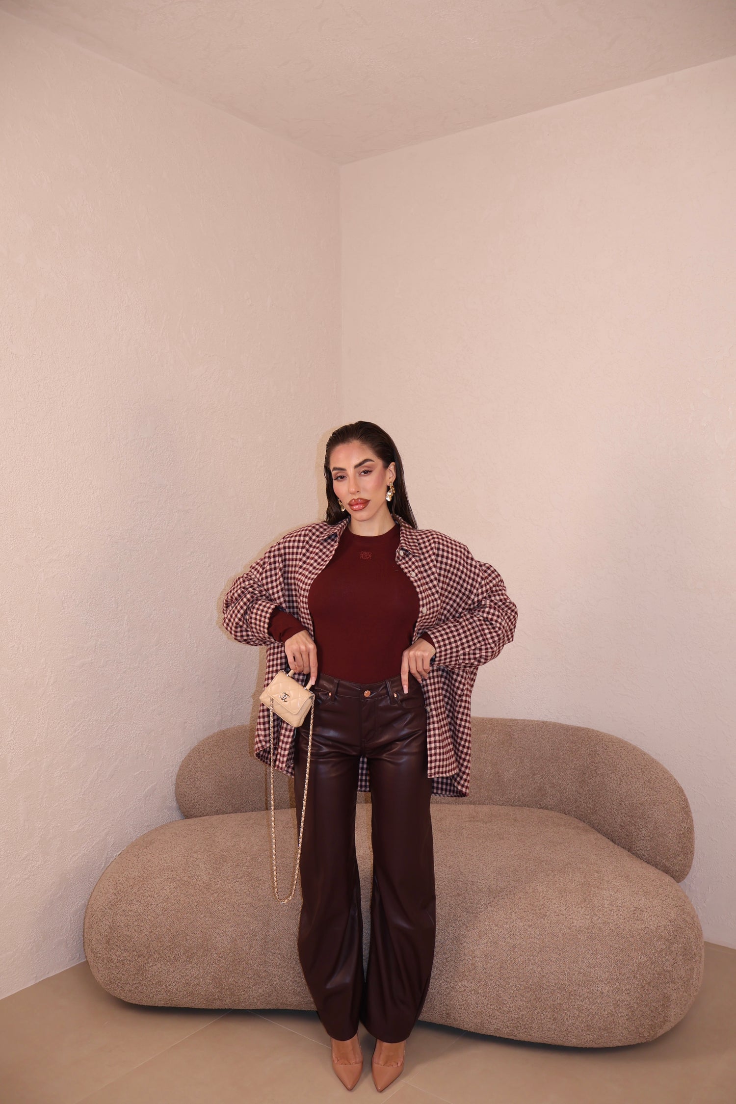Pantaloni Ecopelle bordeaux
