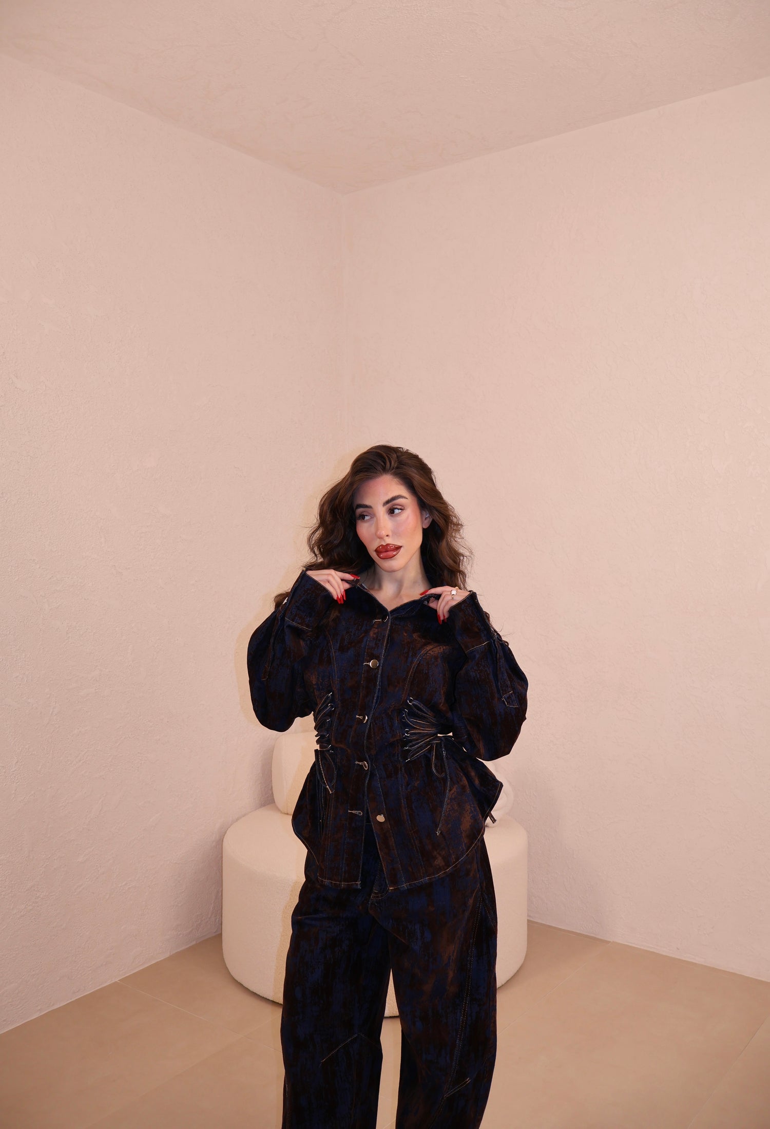 Camicia Chenille Stringhe marrone
