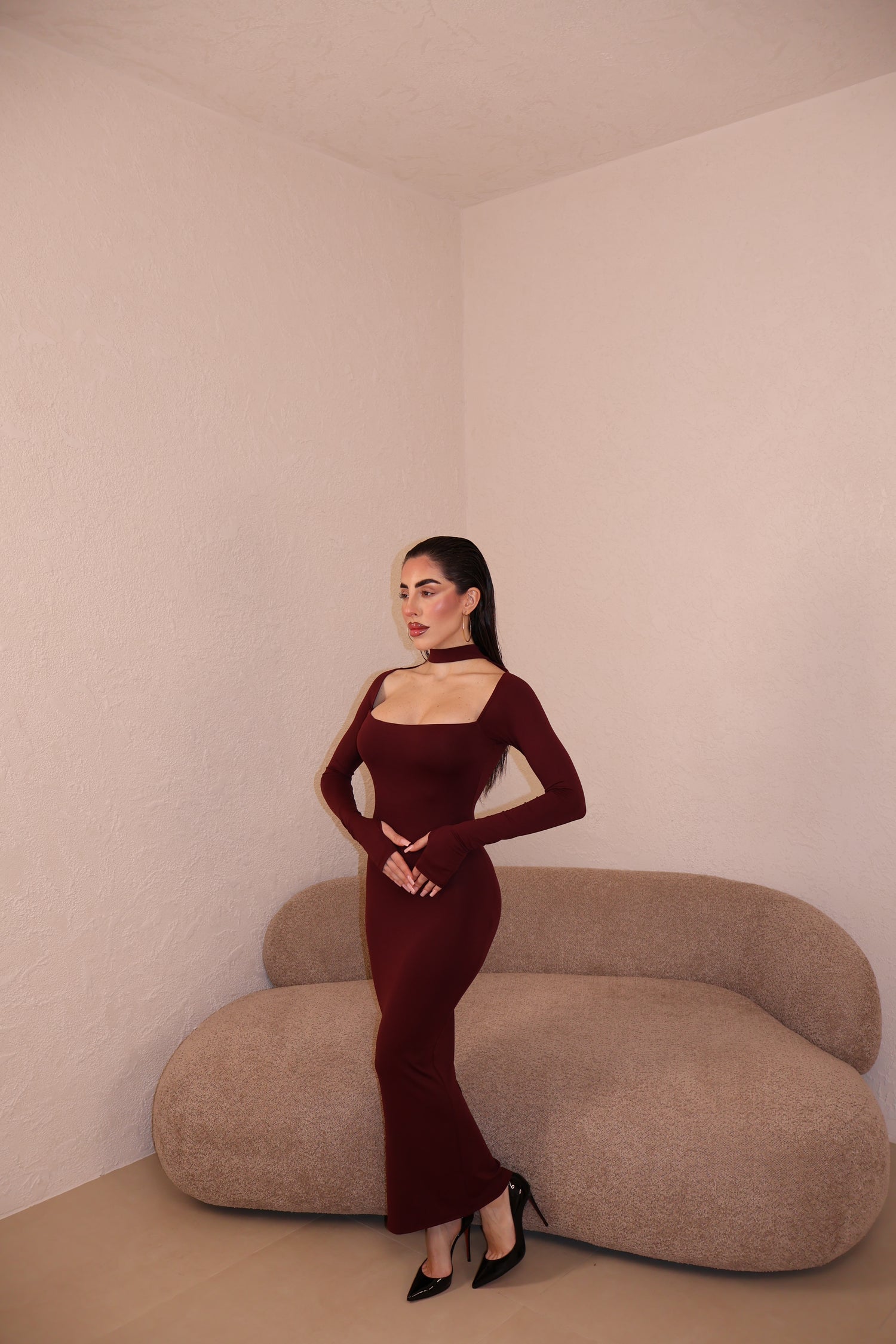 Abito Collar bordeaux