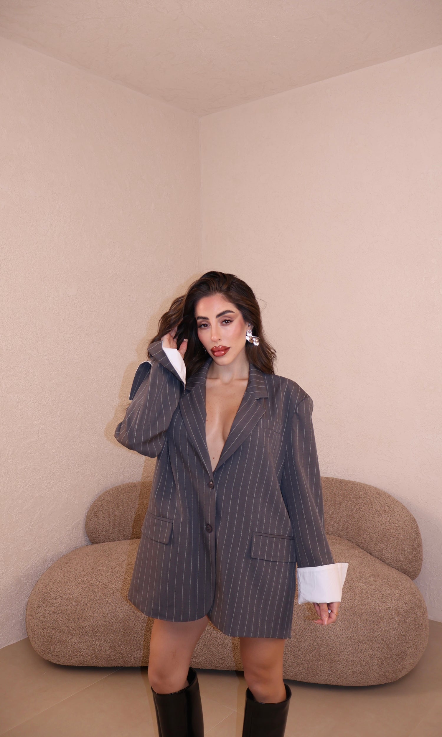 Giacca Over Gessata grey