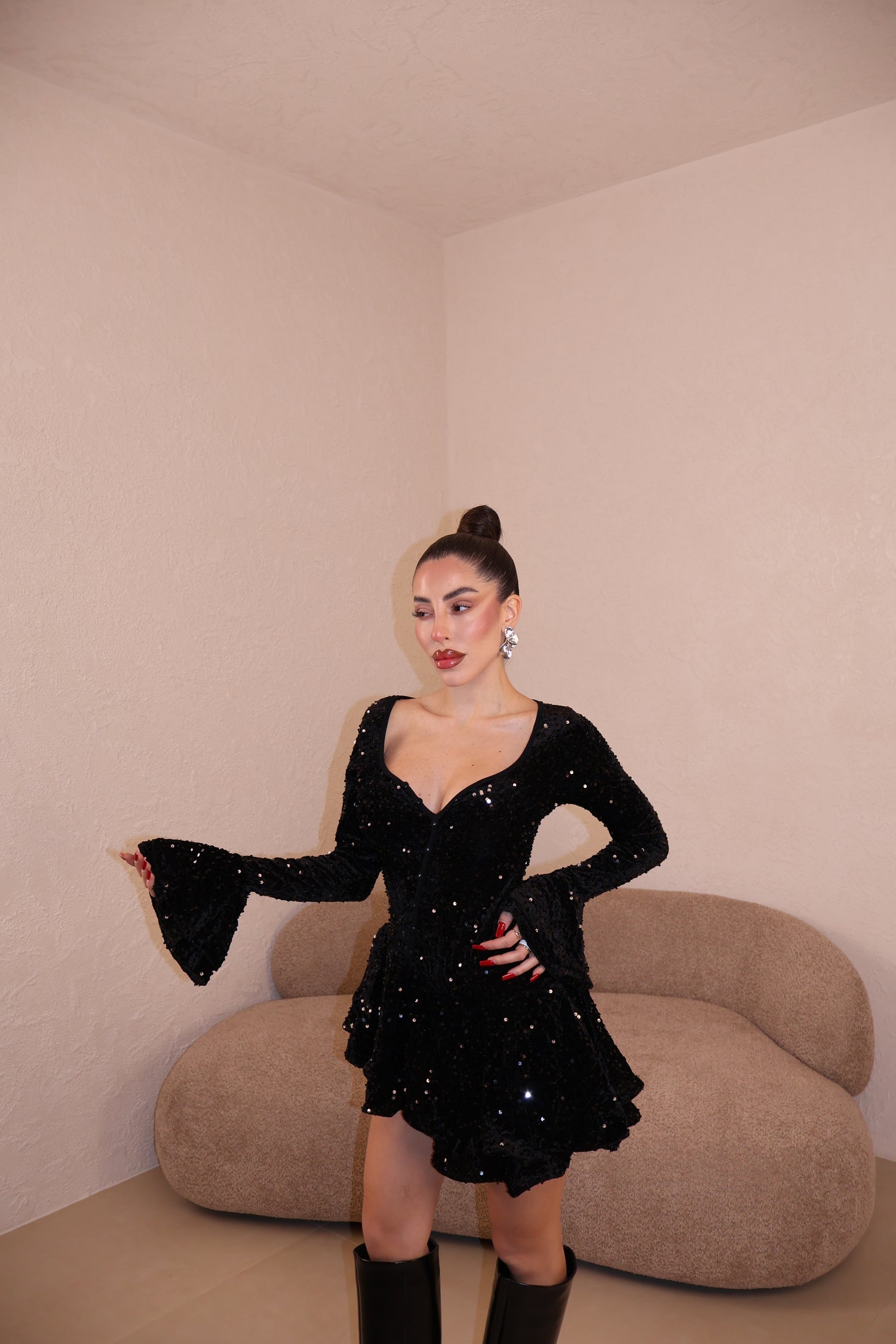 PRE-ORDER Abito Leonie Paillettes black