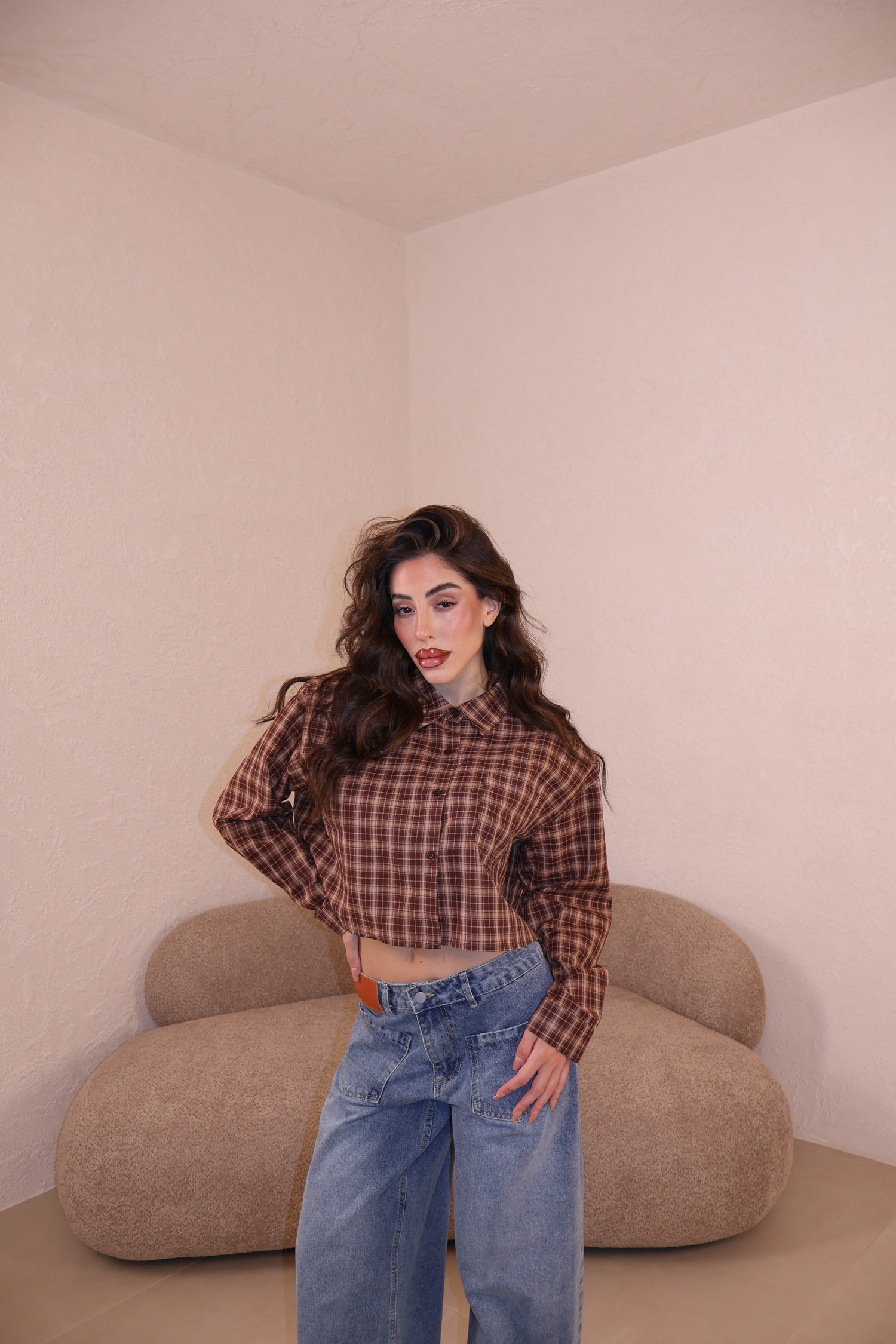 Camicia Vichy crop choco