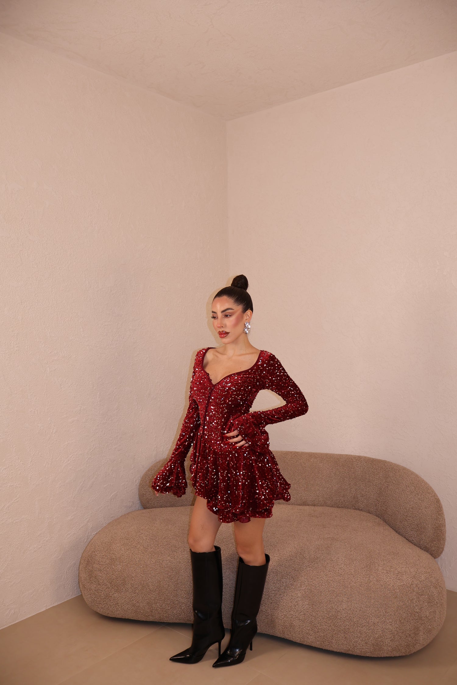 PRE-ORDER Abito Leonie Paillettes bordeaux