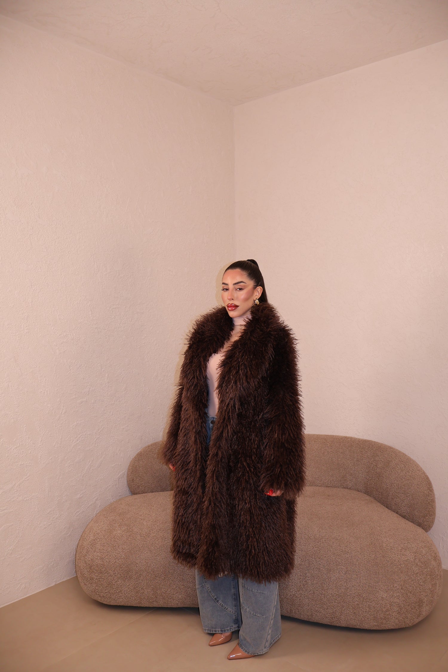 Pelliccia Mongolia lunga choco