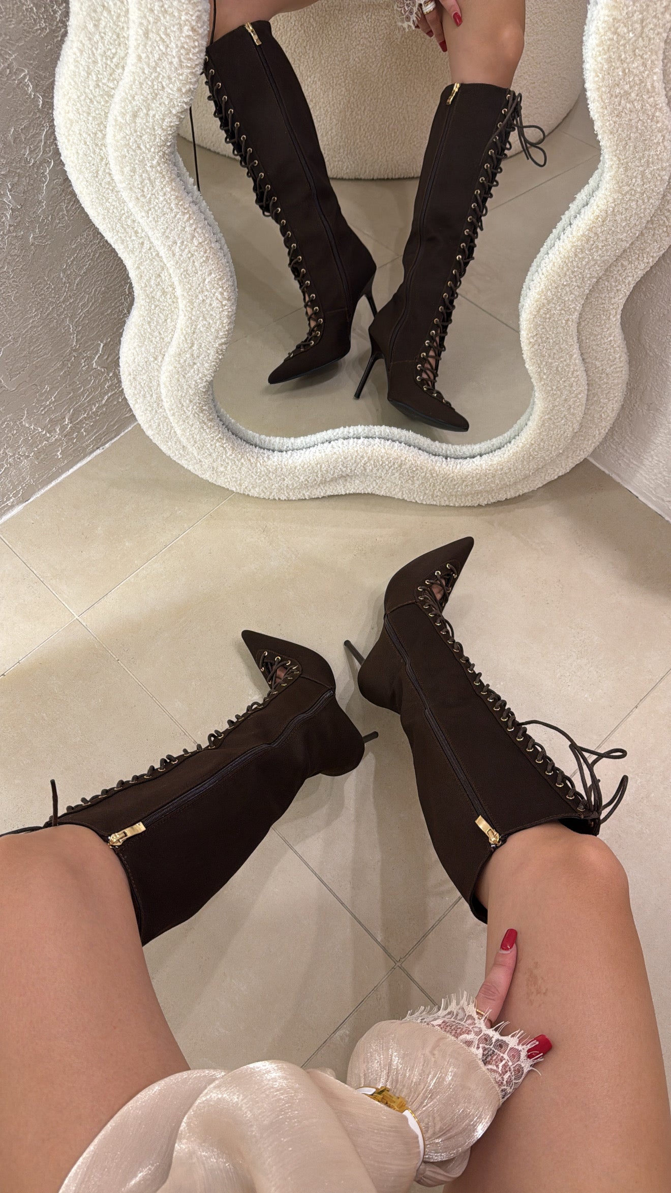 Stivali Stringhe Denim choco