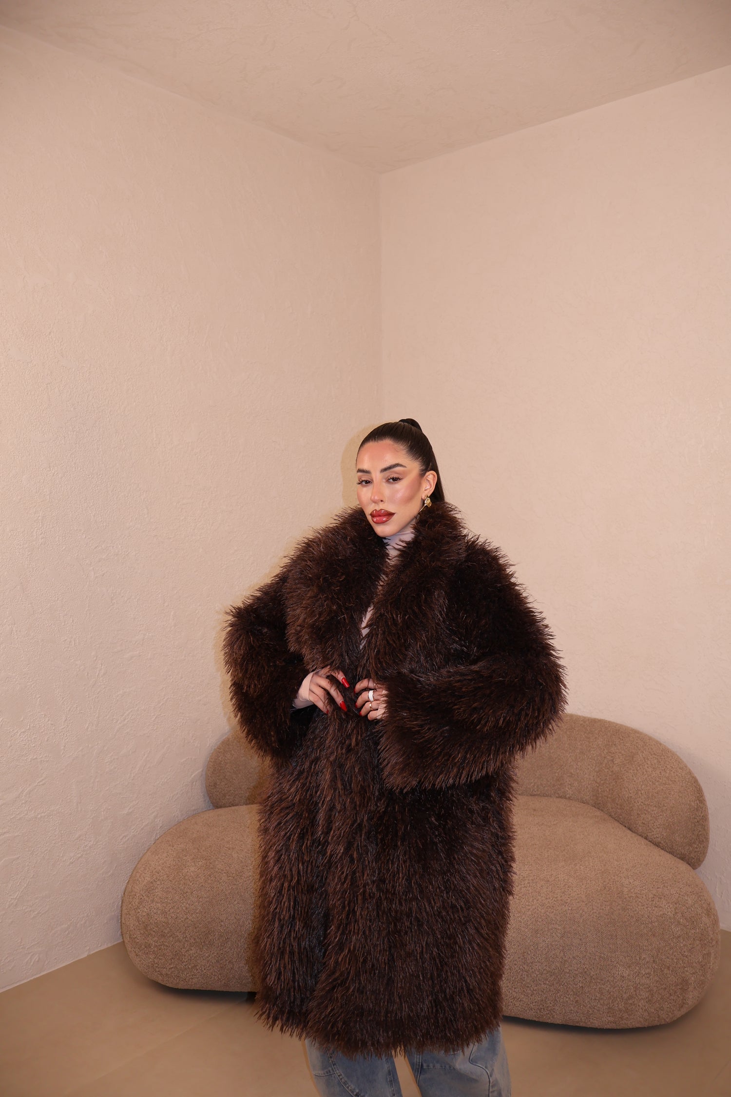 Pelliccia Mongolia lunga choco