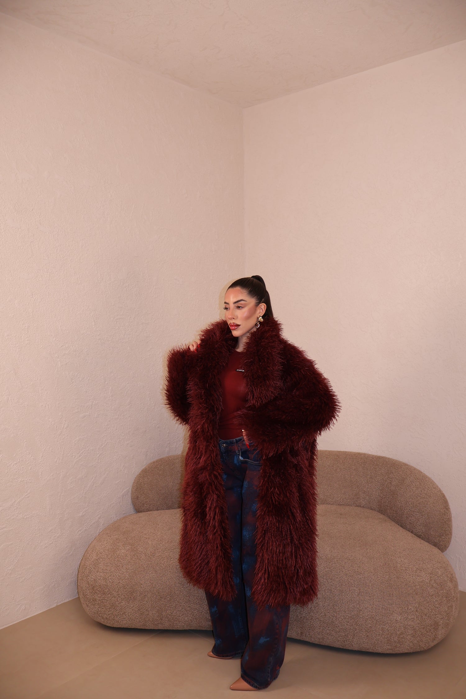 Pelliccia Mongolia lunga bordeaux