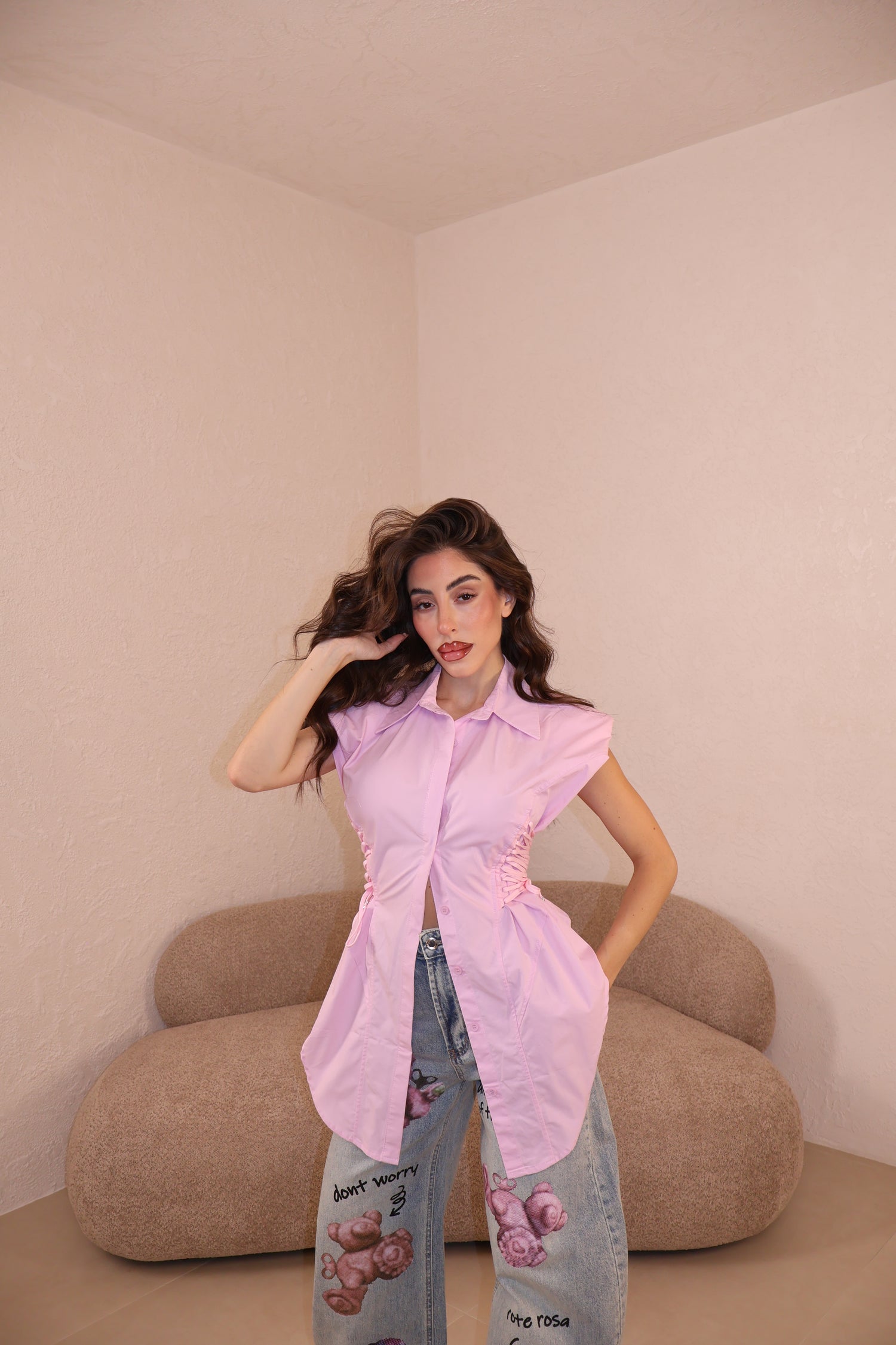 Camicia Stringhe rosa