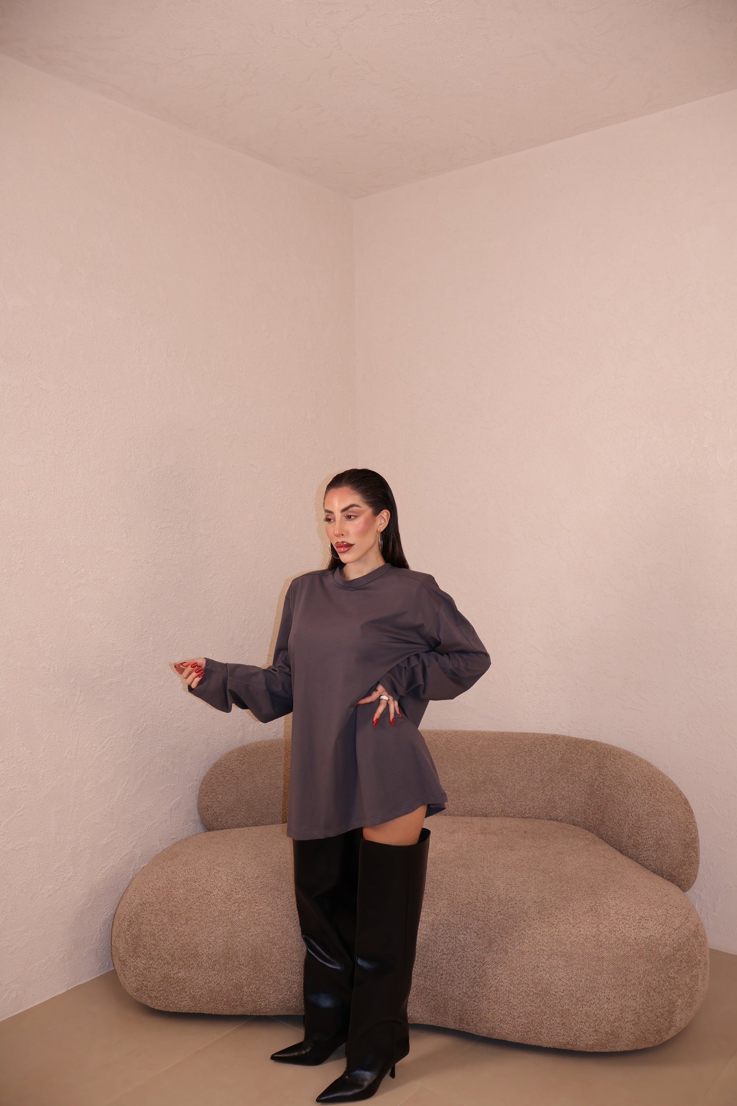 Maglia Over Spalline grigio scuro