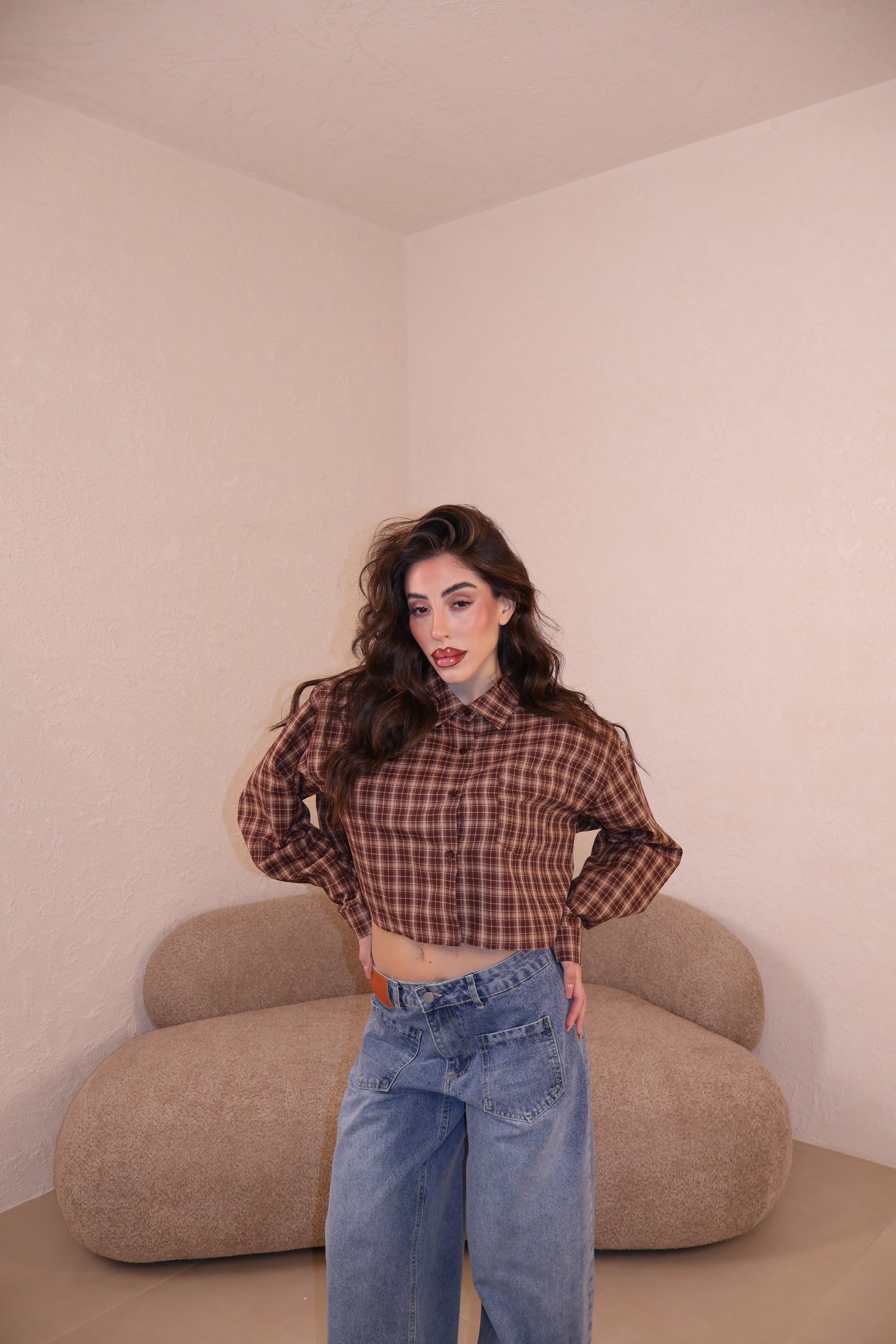 Camicia Vichy crop choco