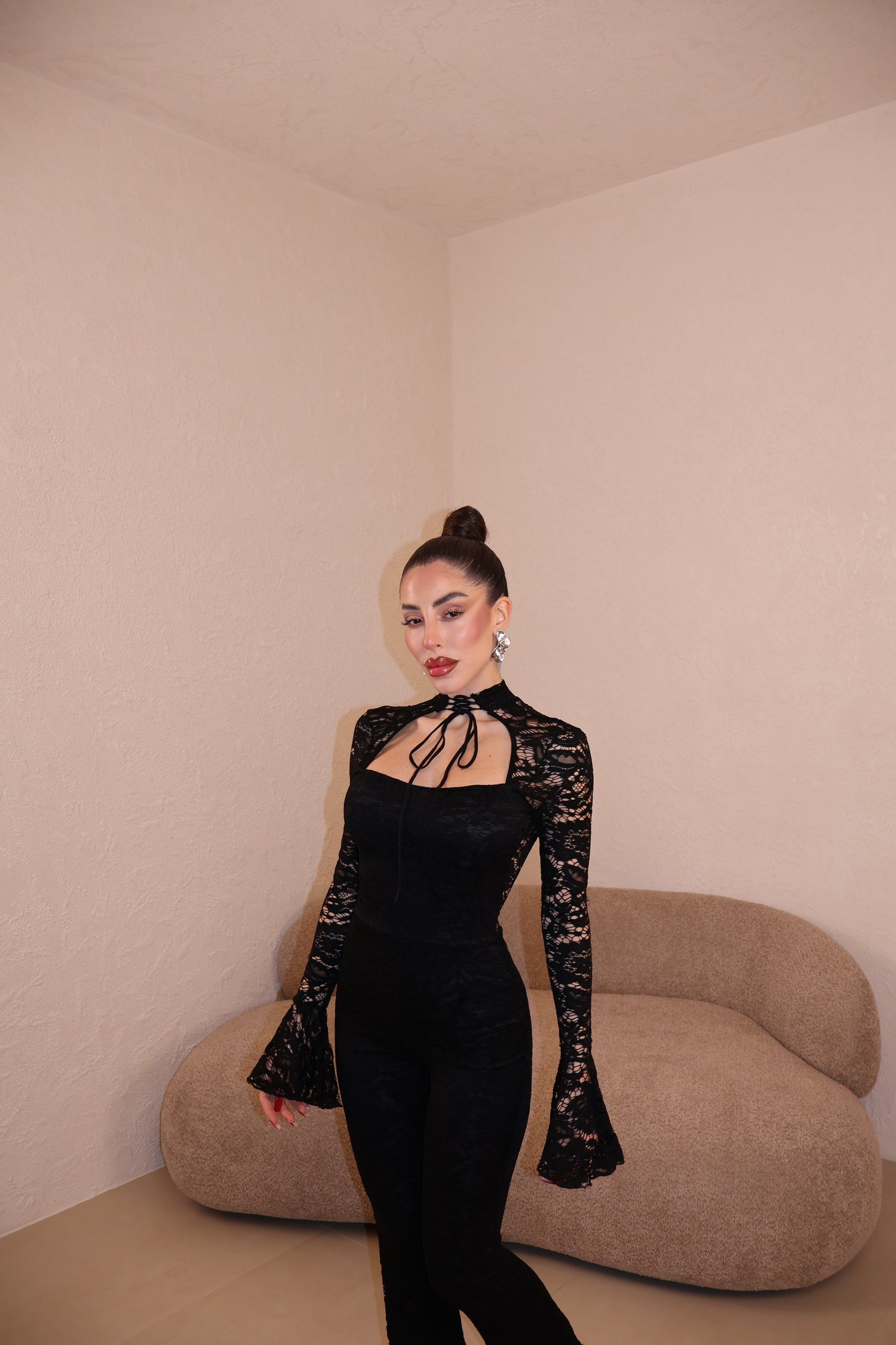 Jumpsuit Collar Pizzo black