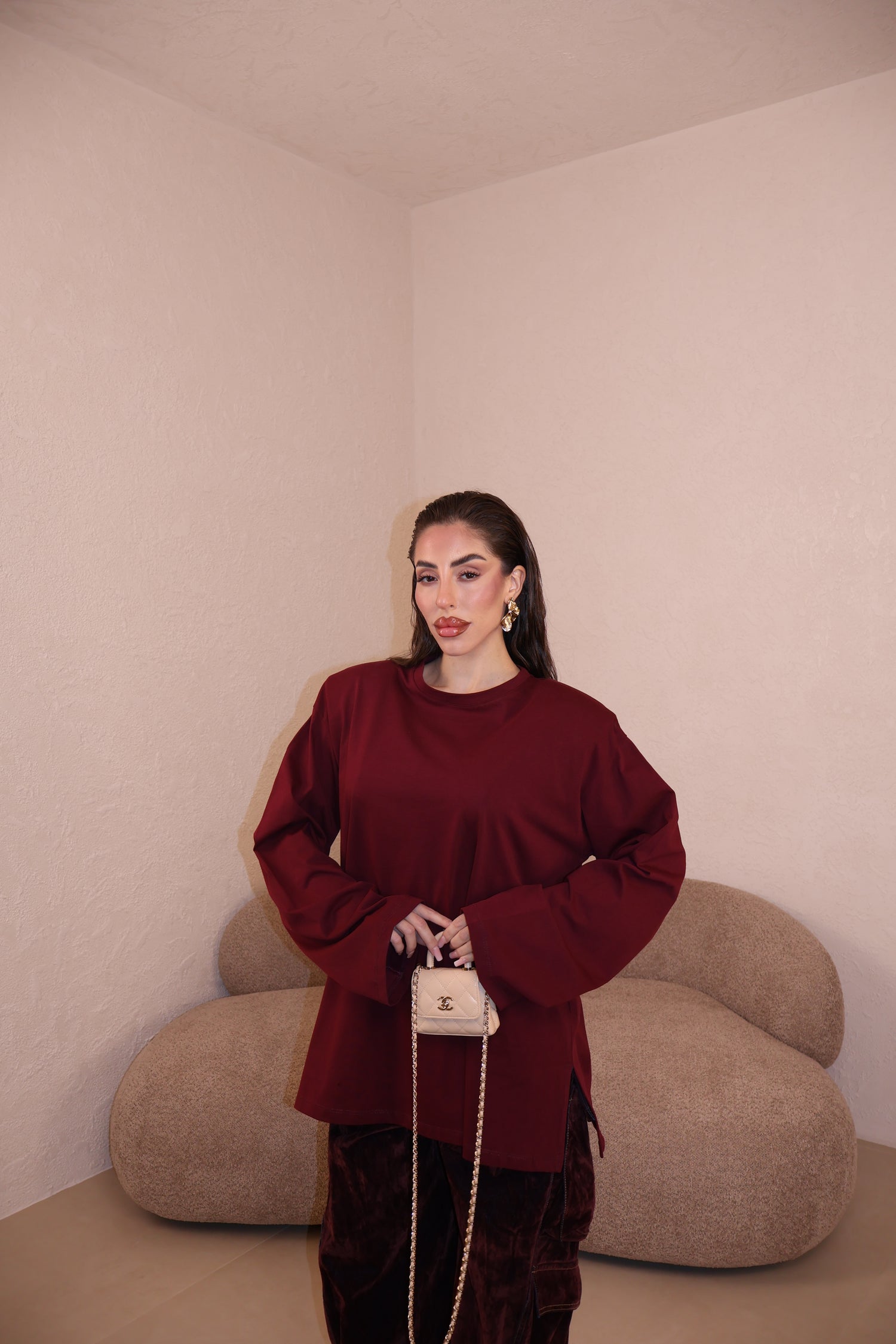 Maglia Over Spalline bordeaux