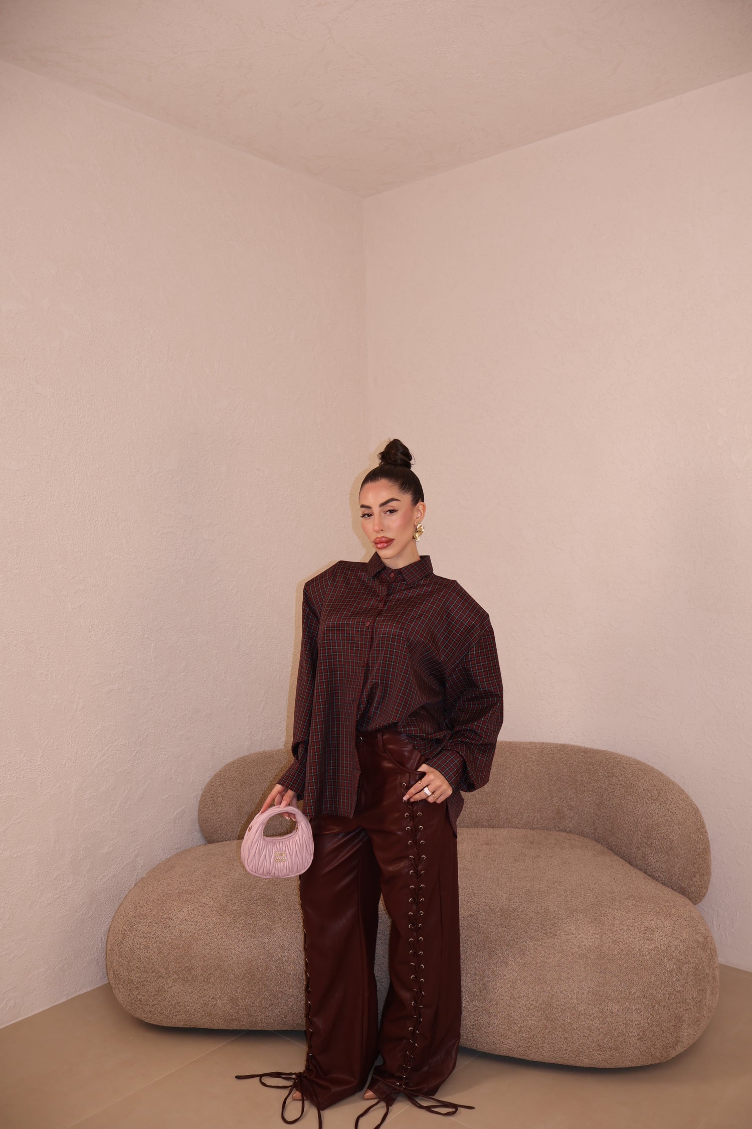 Pantaloni Similpelle Stringhe BORDEAUX