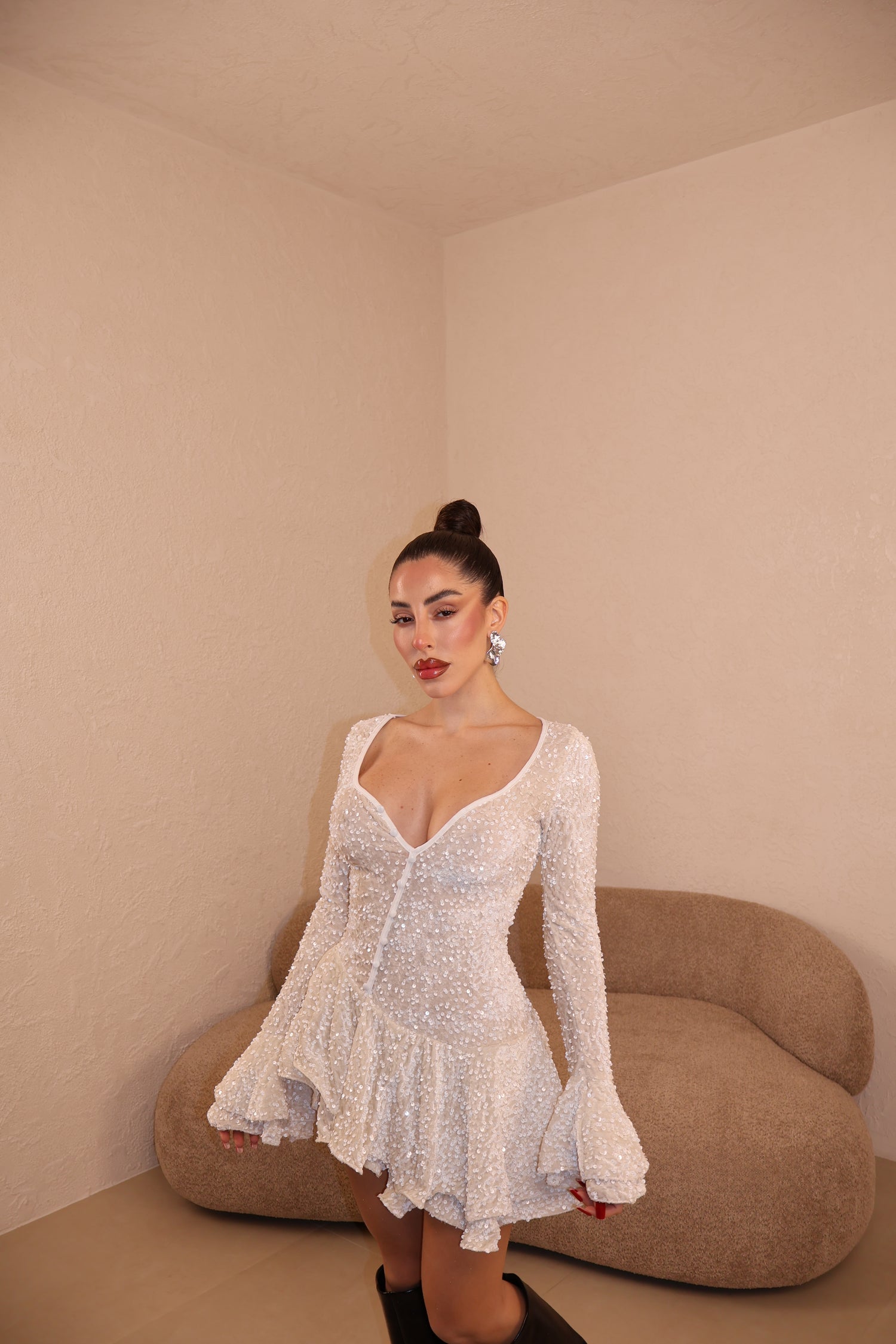 PRE-ORDER Abito Leonie Paillettes white