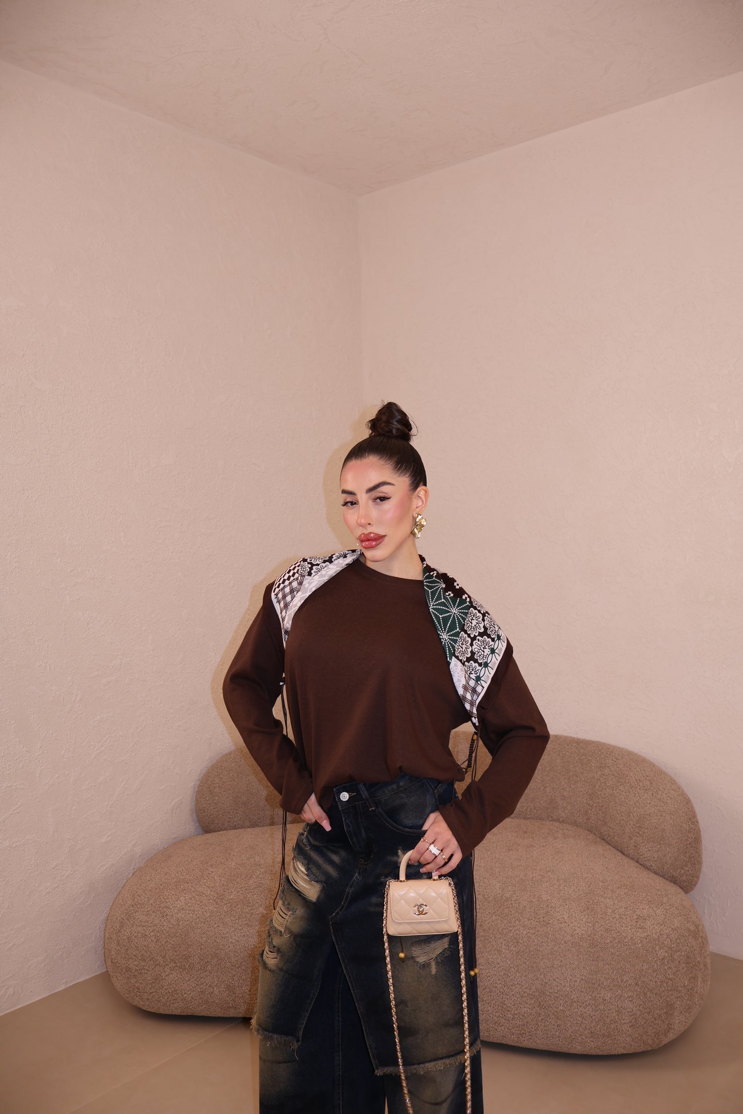 Maglia Over + foulard CHOCO